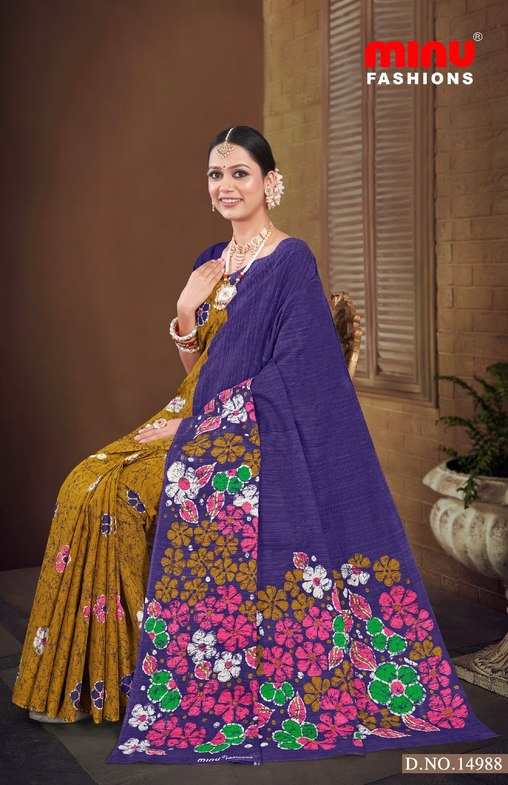 Malai Cotton Saree Crystal Batik (Vol-7) - 8 Pcs Set