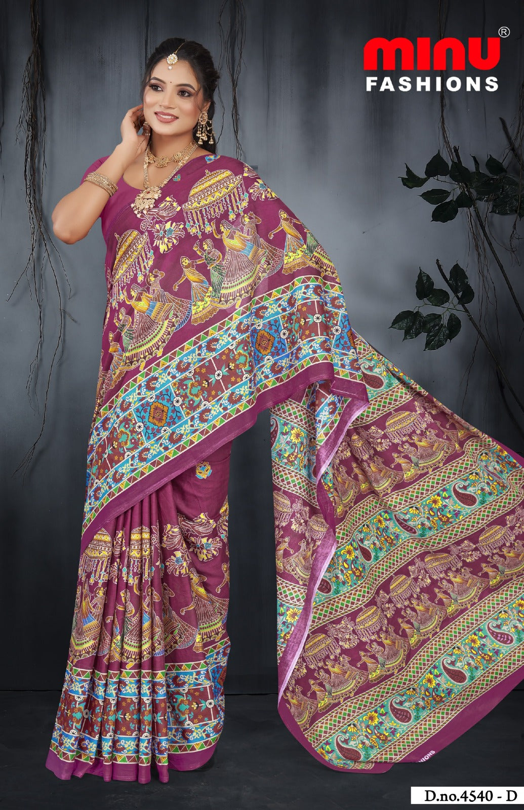 Malai Cotton Saree Digital Fashion Katha Figure - 8 Pcs Set