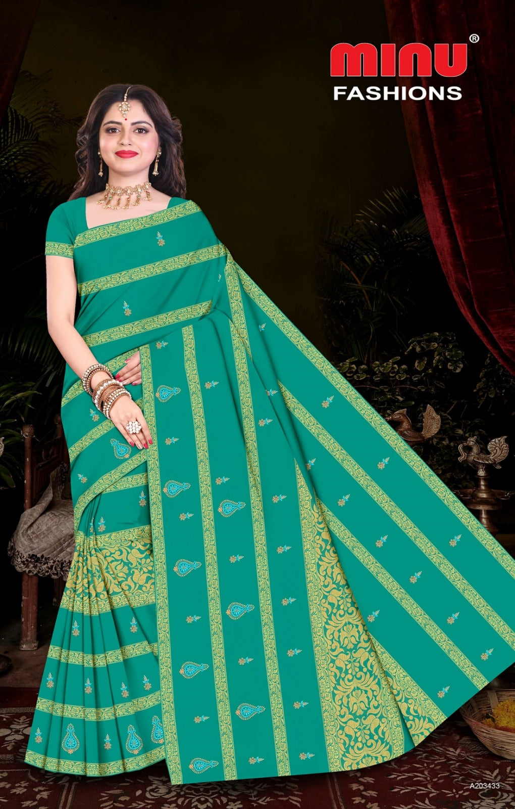 Embroidered Cotton Saree Free Hit (Special Rate) - 8 Pcs Set