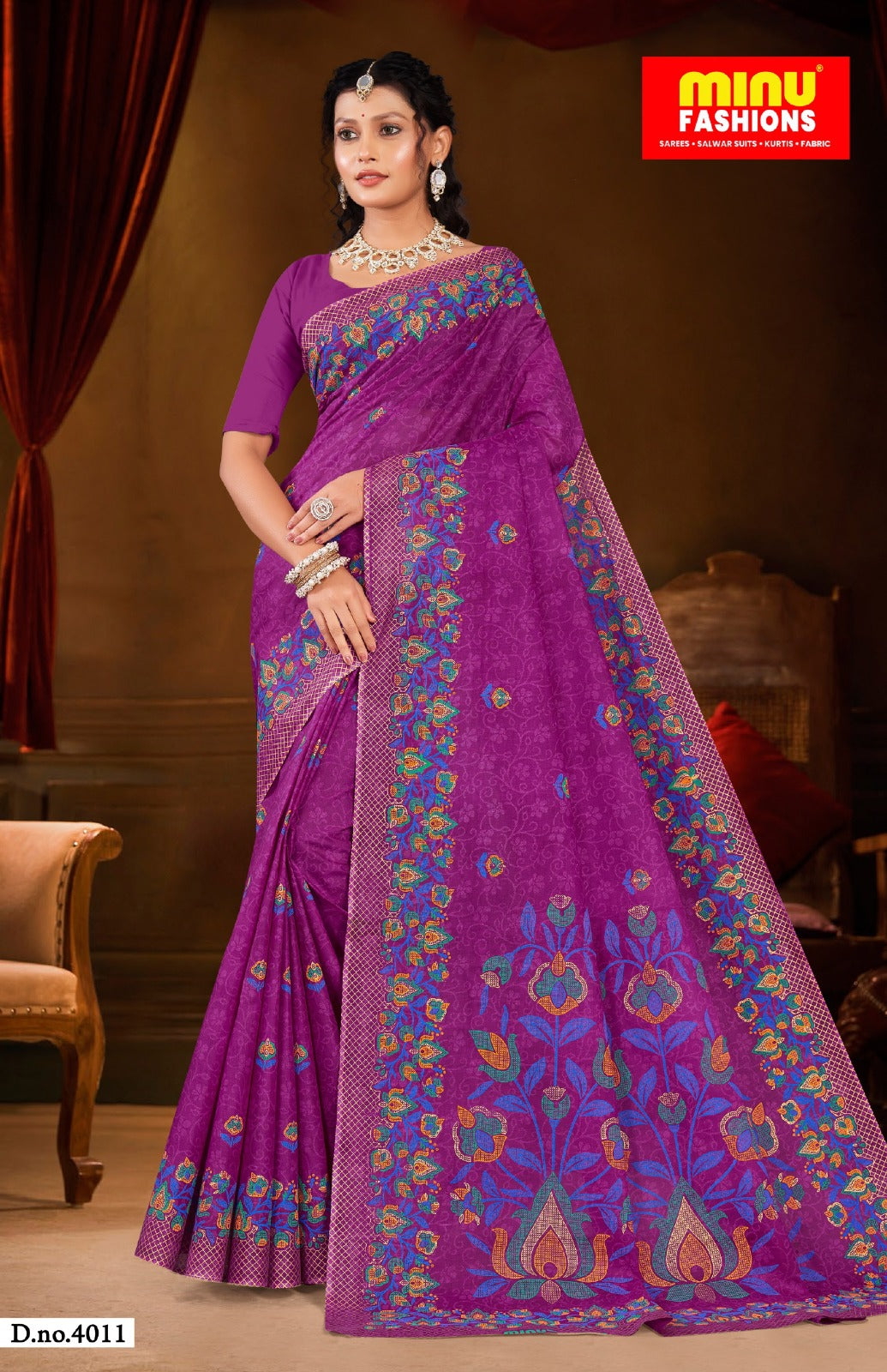 Malai Cotton Saree Gold Beauty - 08 Pcs Set