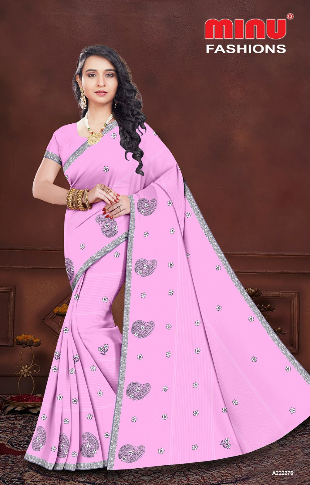 Embroidered Cotton Saree Himgiri (Special Rate) - 8 Pcs Set
