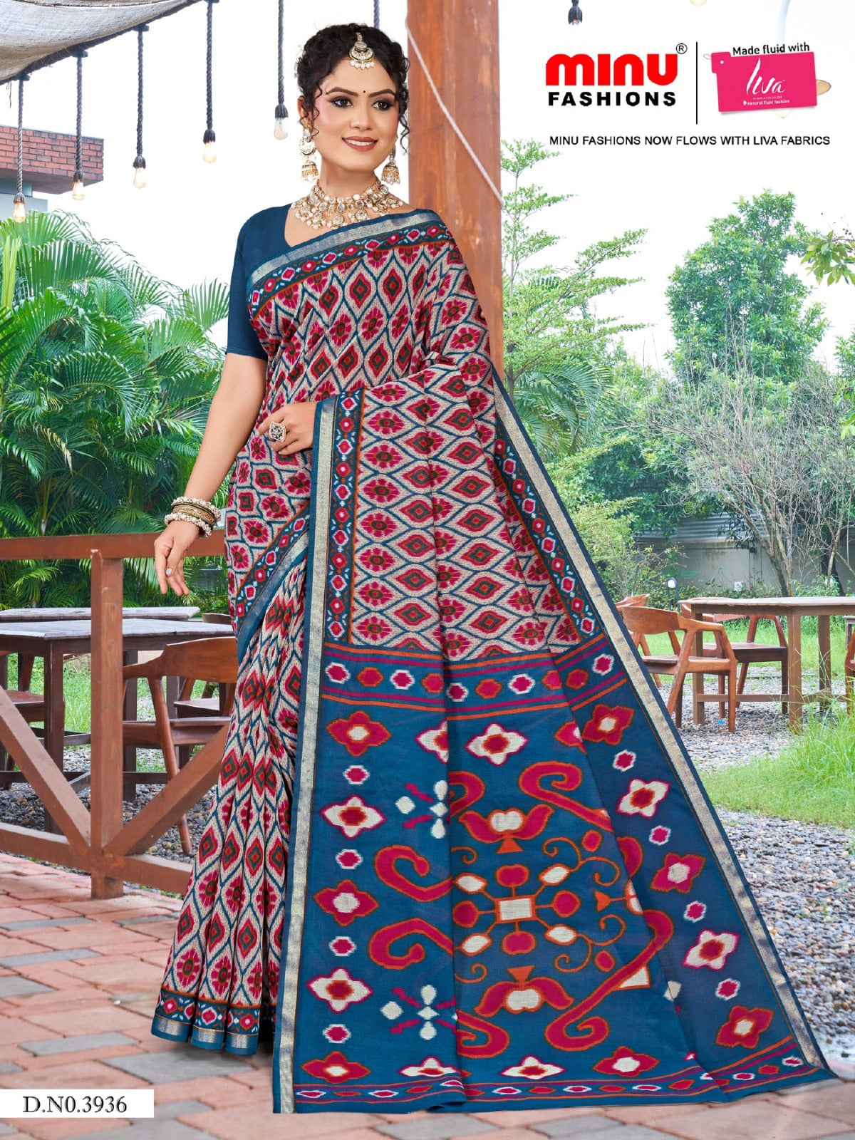 Malai Cotton Saree Kanishka Ikkat - 8 Pcs Set