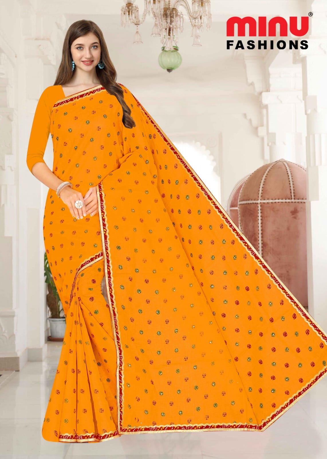 Embroidered Cotton Saree Laxmi Chunri (Special Rate) - 10 Pcs Set