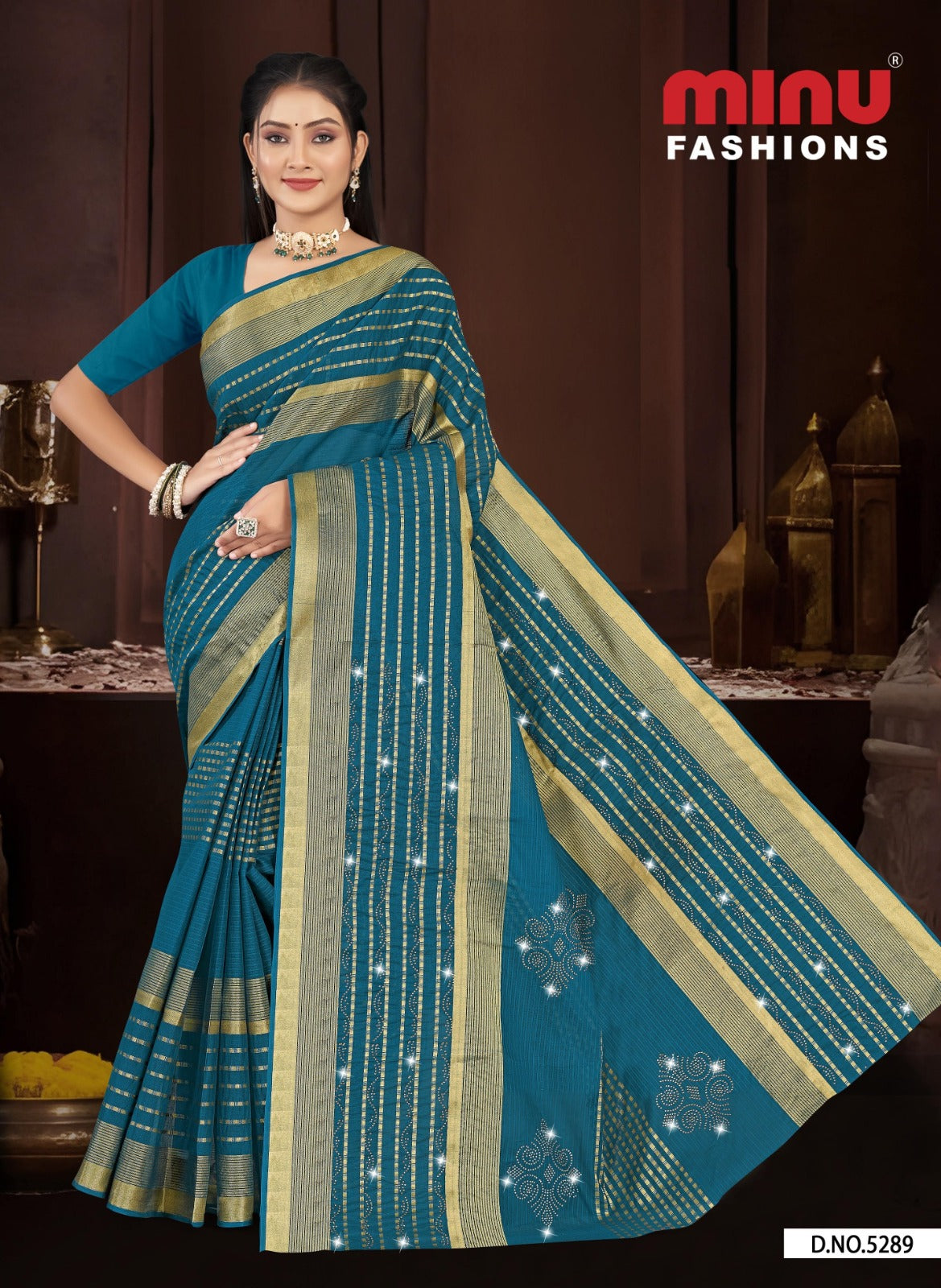 Embroidered Cotton Saree Mannat (Special Rate) - 8 Pcs Set