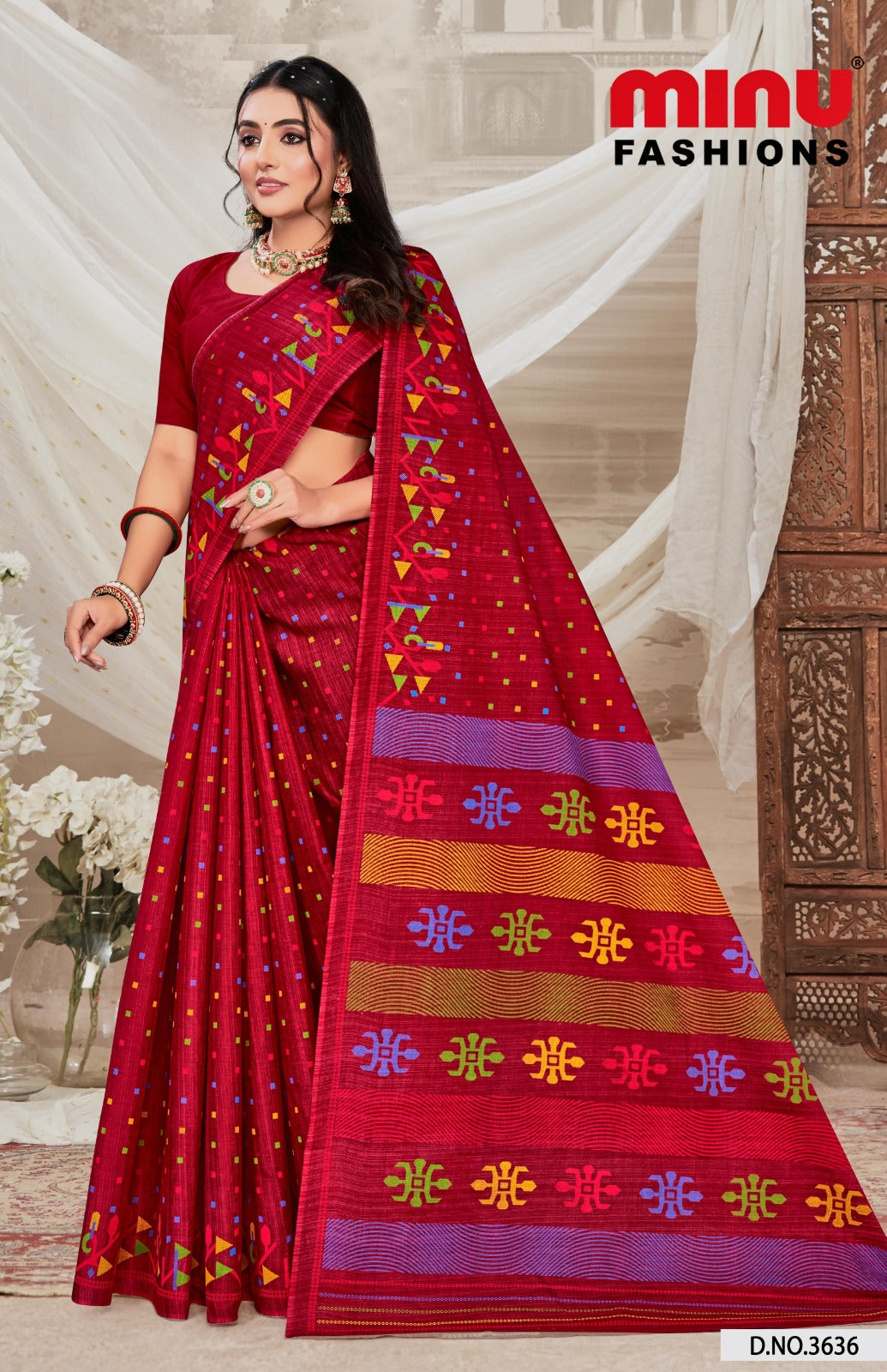 Malai Cotton Saree Meenakari - 8 Pcs Set
