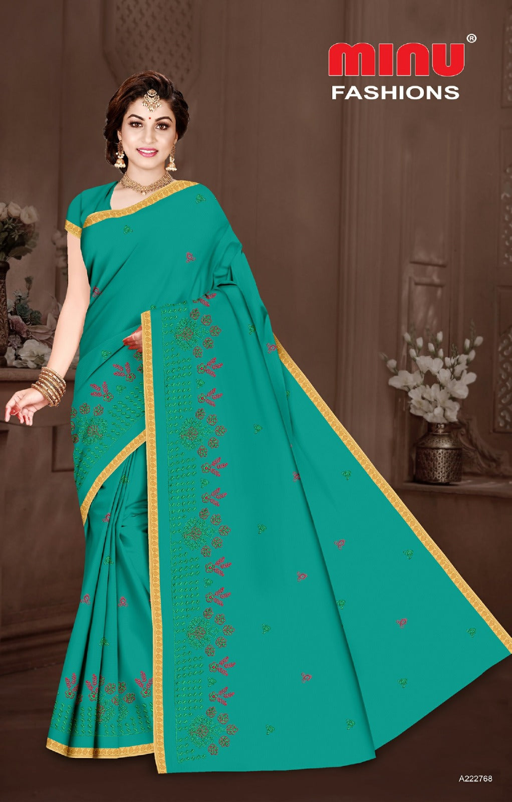 Embroidered Cotton Saree Melody (Special Rate) - 8 Pcs Set
