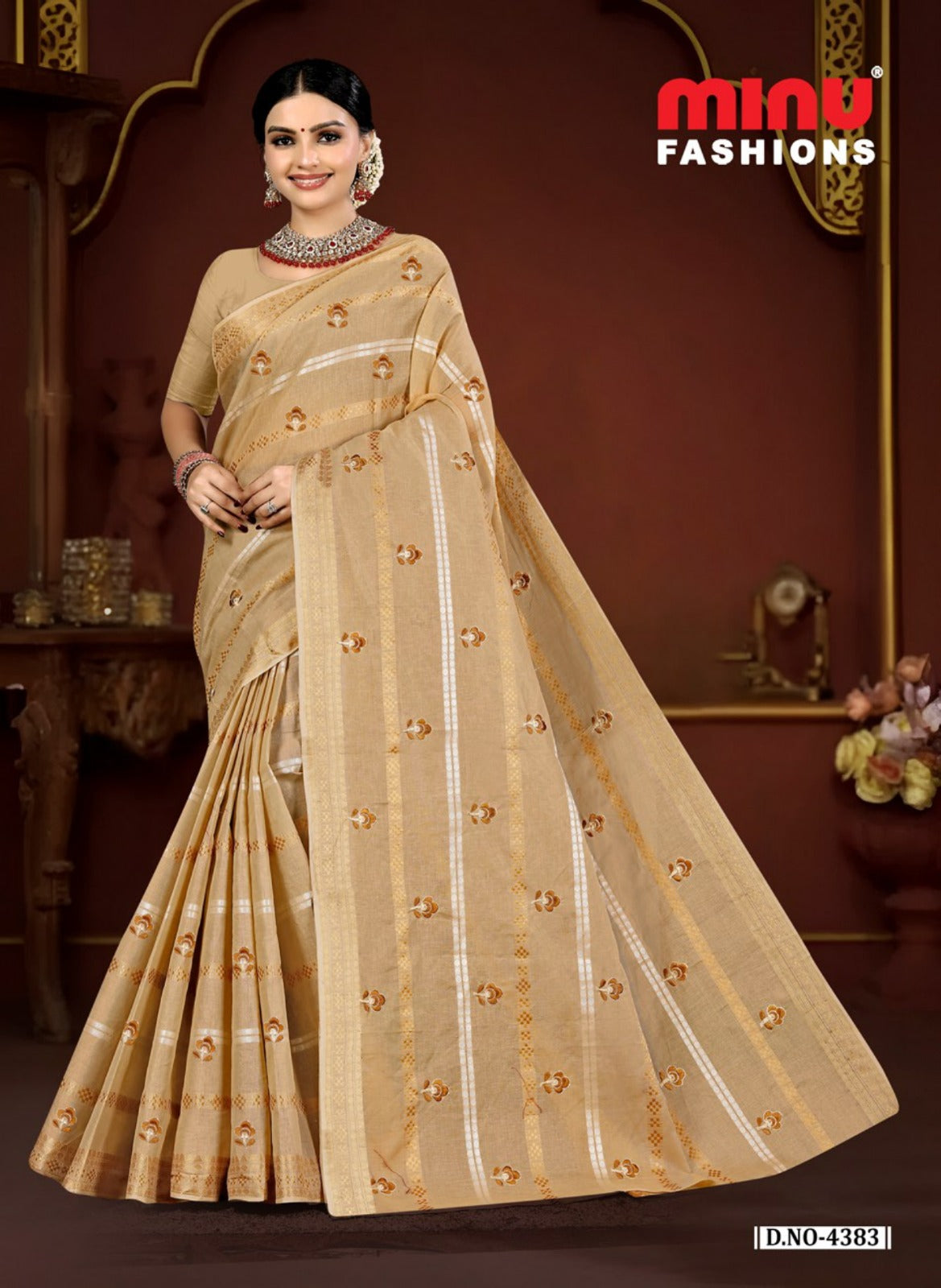 Embroidered Cotton Saree Norita (Special Rate) - 8 Pcs Set