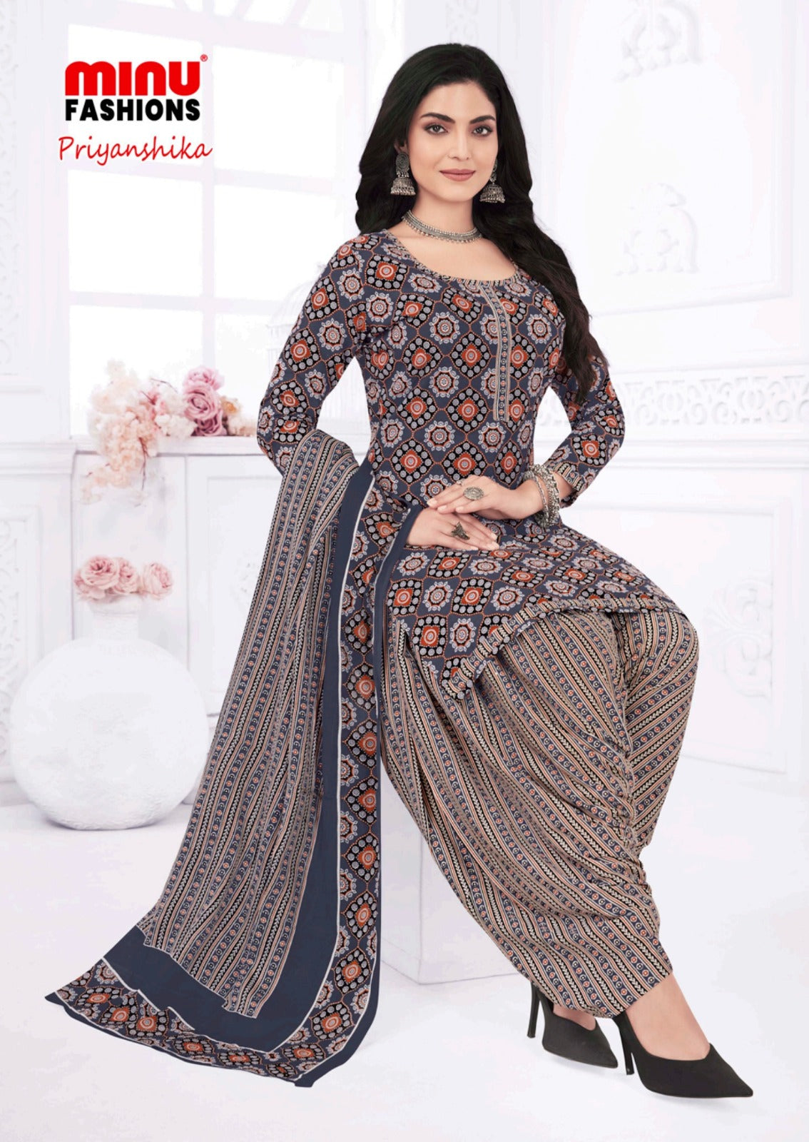 Printed Cotton Unstitched Salwar Suit Priyanshika (Special Rate) - 16 Pcs Set