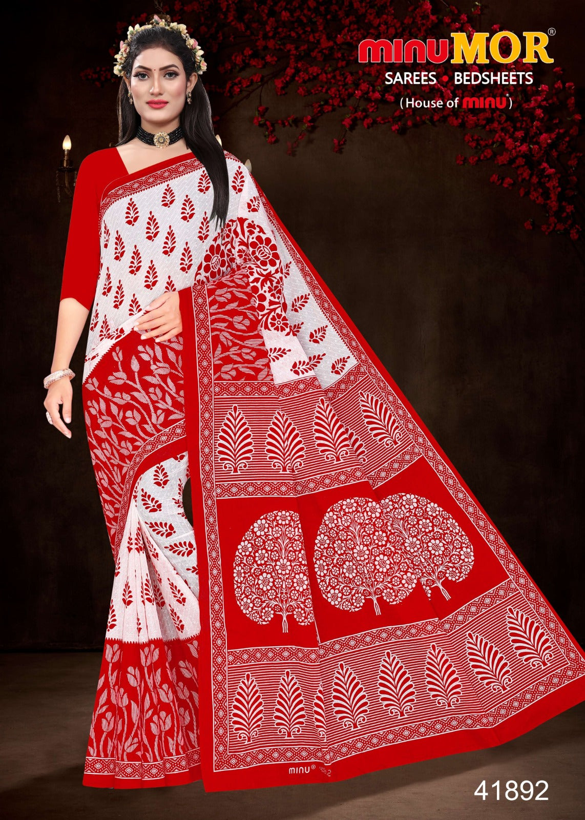 Fancy Saree Red & White Beauty - 8 Pcs Set