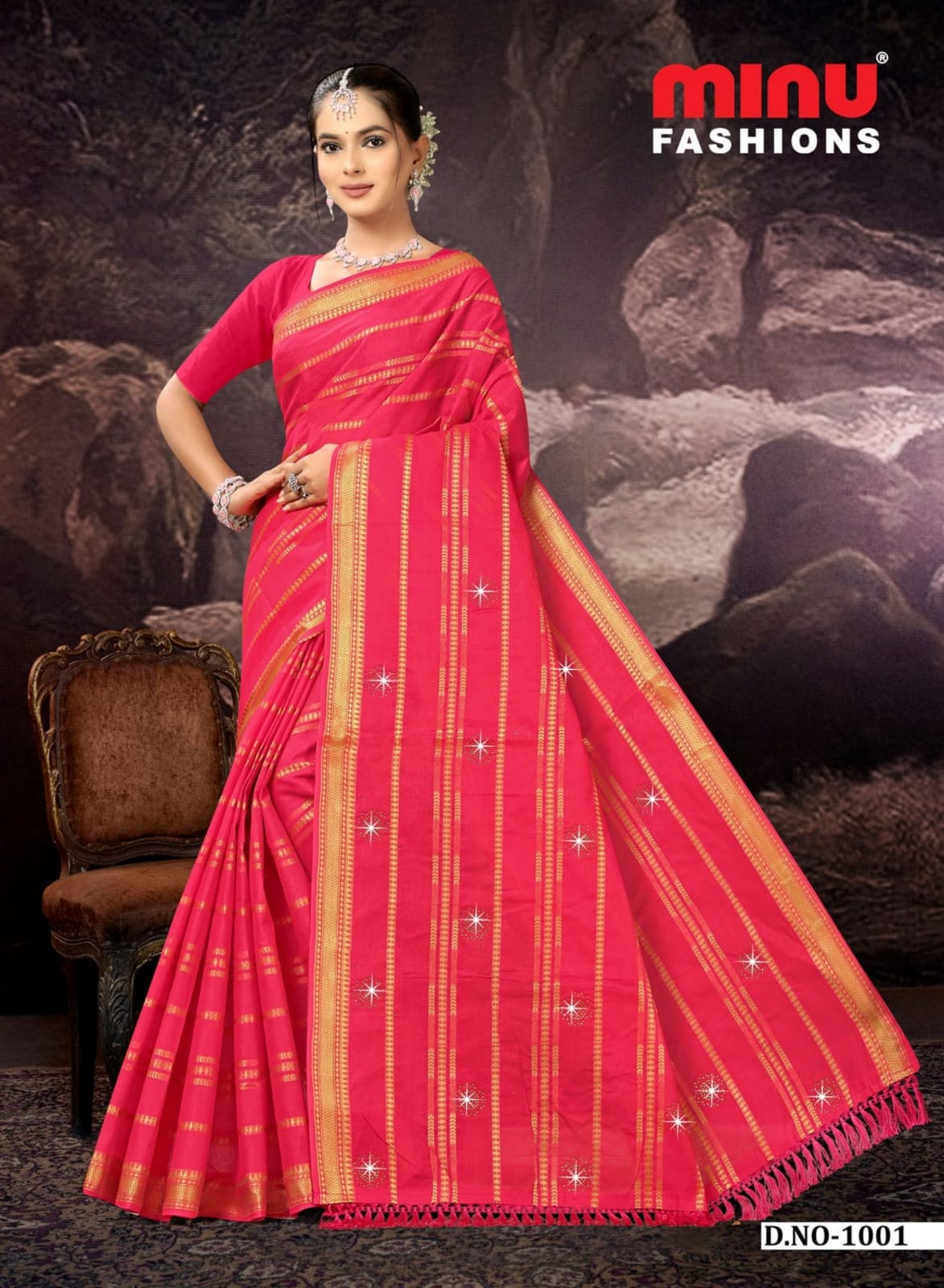 Embroidered Cotton Saree Swara (Special Rate) - 8 Pcs Set
