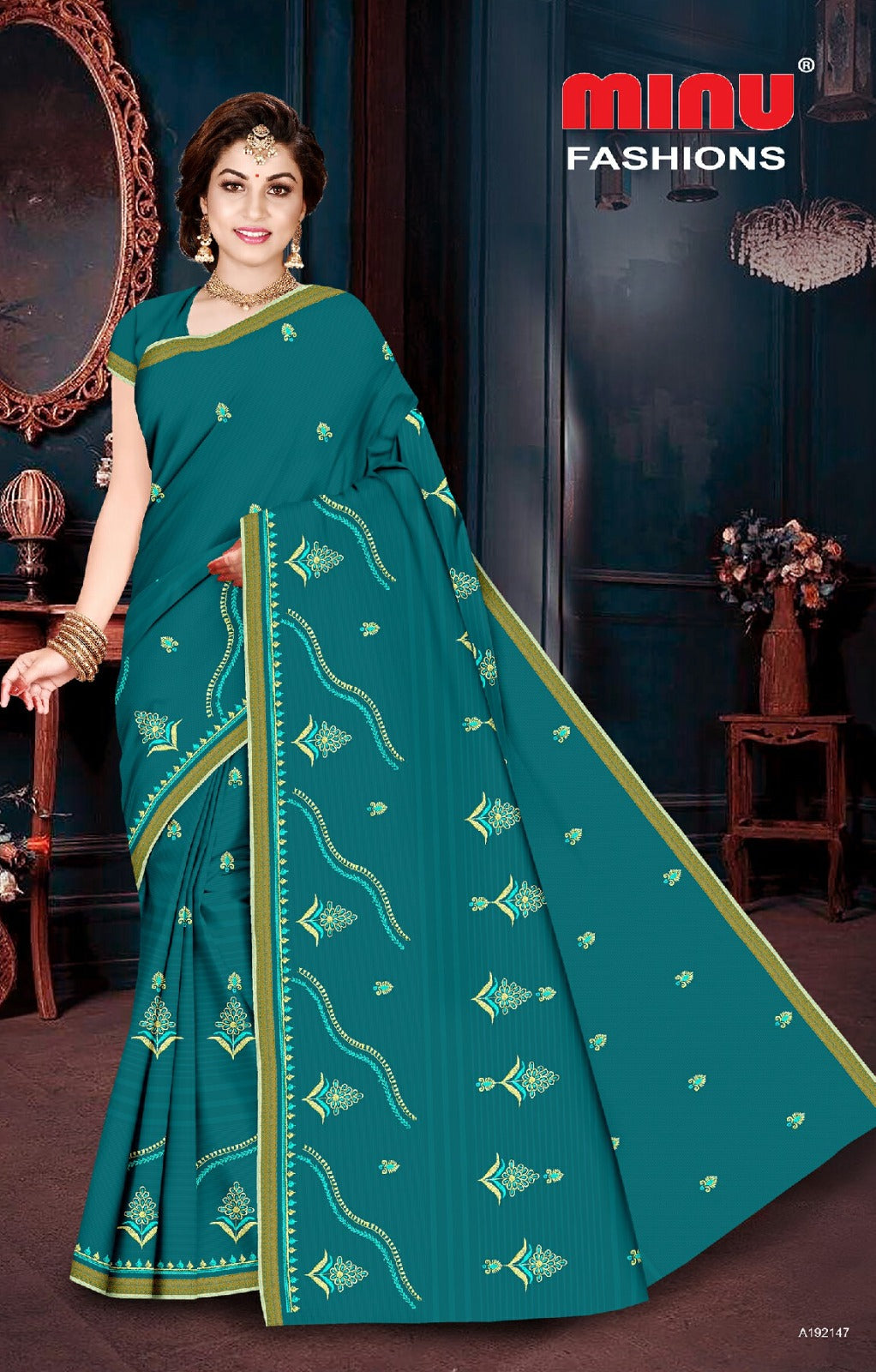 Embroidered Cotton Saree Soumya (Special Rate) - 8 Pcs Set