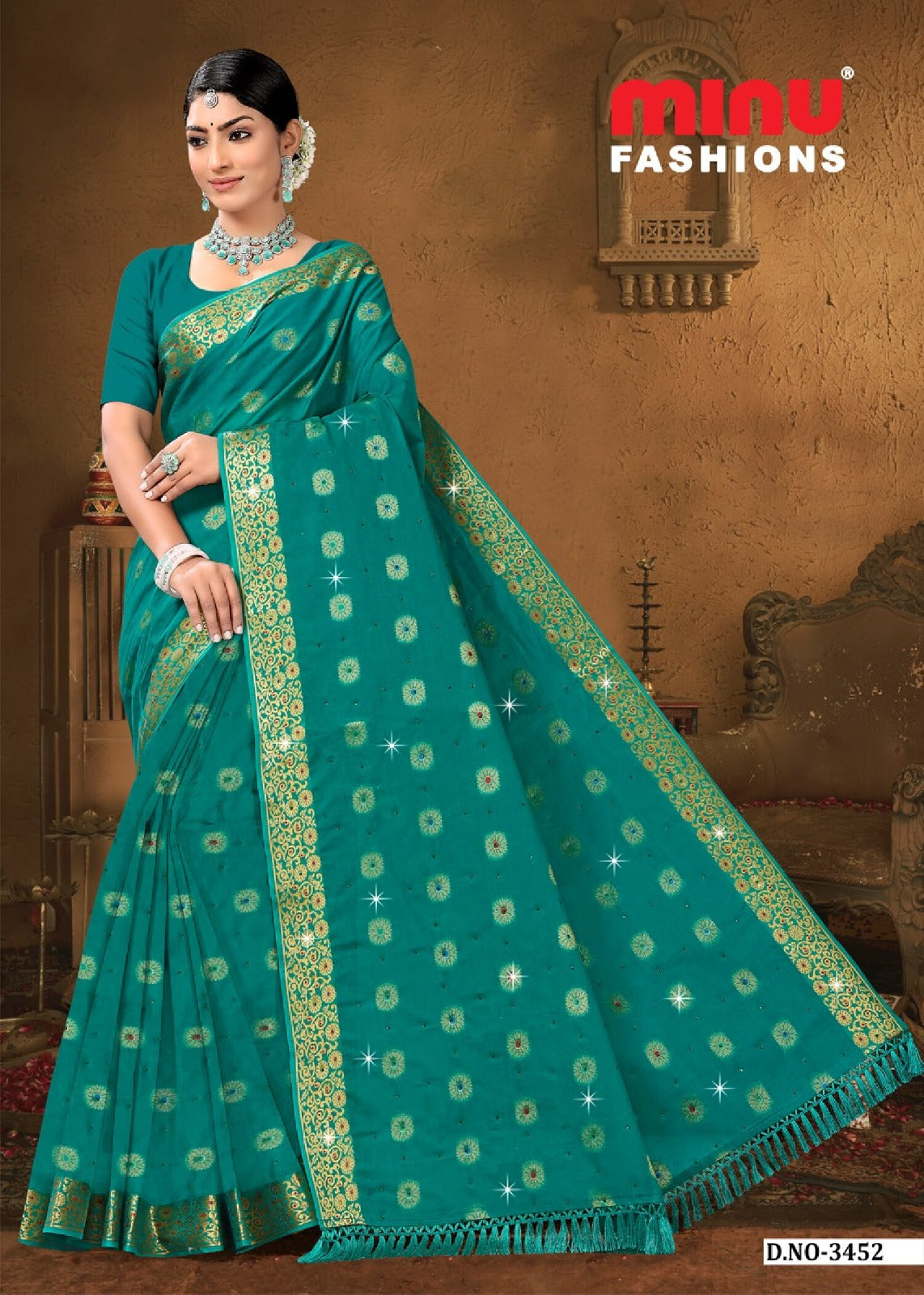 Embroidered Cotton Saree Swadesh (Special Rate) - 8 Pcs Set