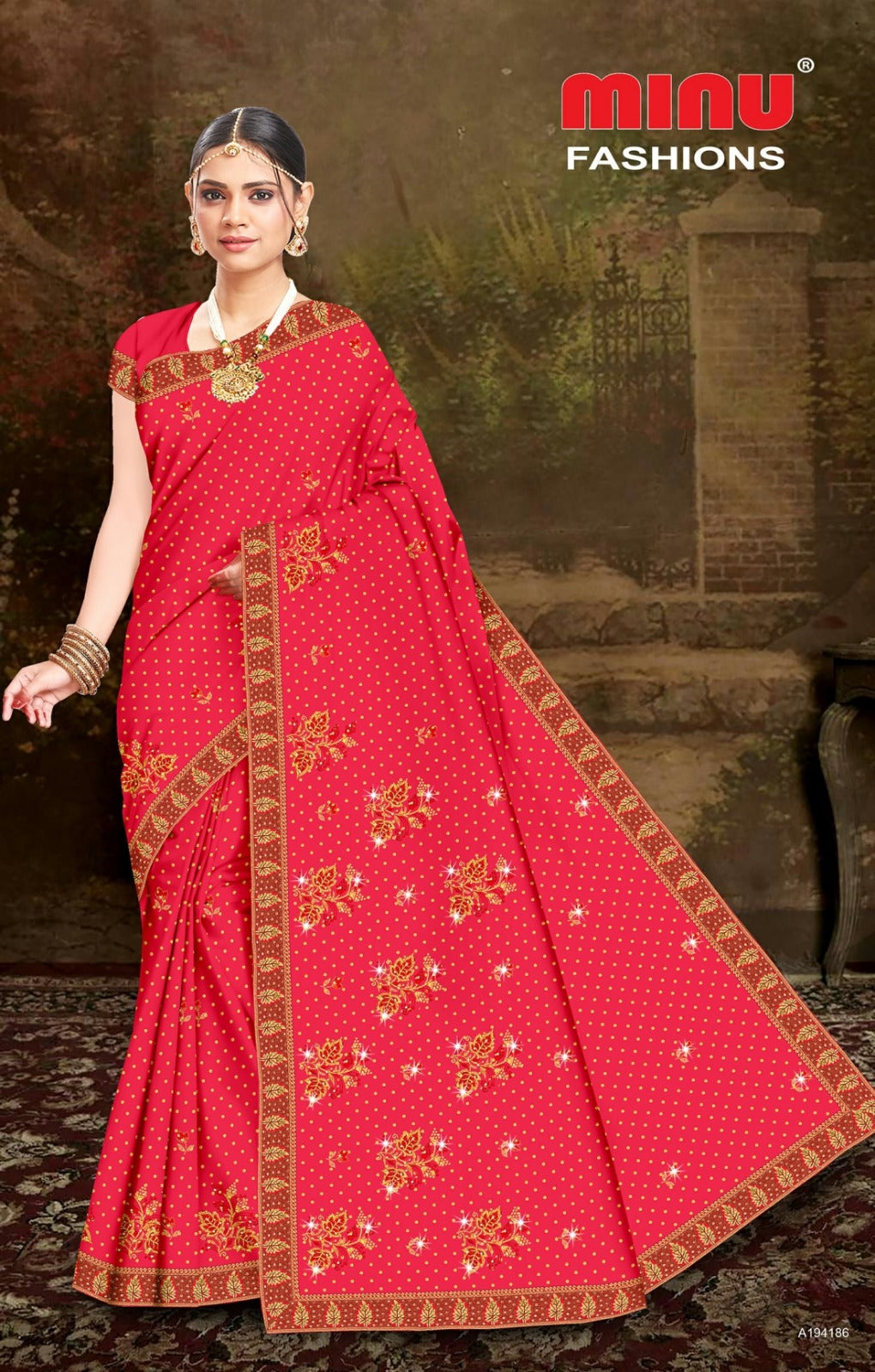 Embroidered Cotton Saree Tim Tim Tara (Special Rate) - 8 Pcs Set
