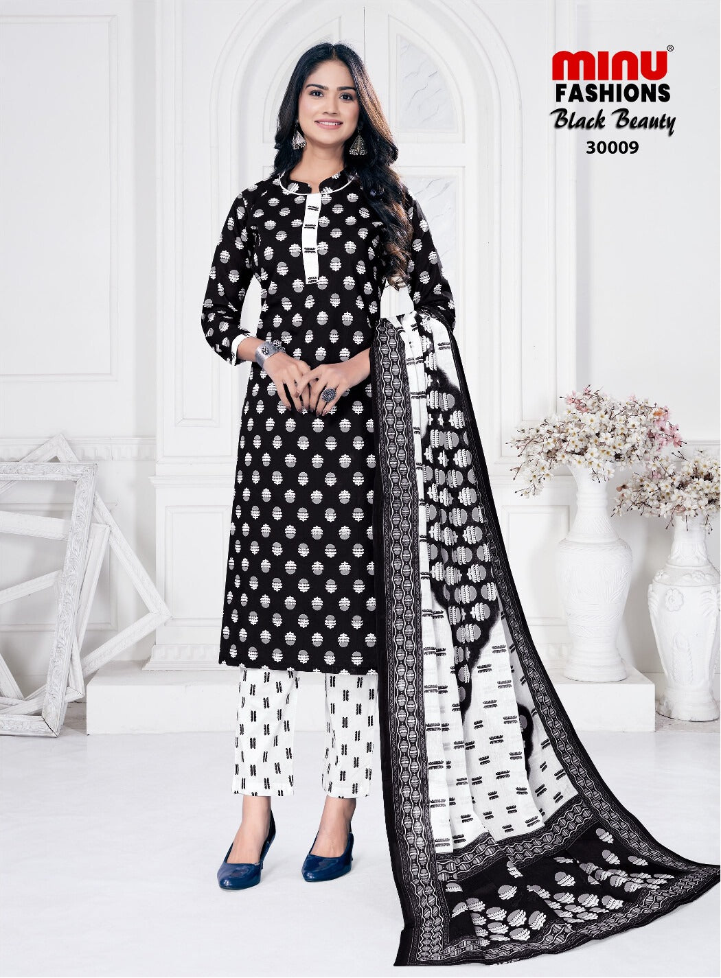 Printed Cotton Unstitched Salwar Suit Black Beauty (Special Rate) - 10 Pcs Set