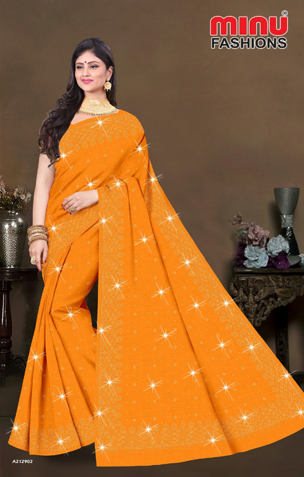 Embroidered Cotton Saree Crystal Saroski (Special Rate) - 8 Pcs Set