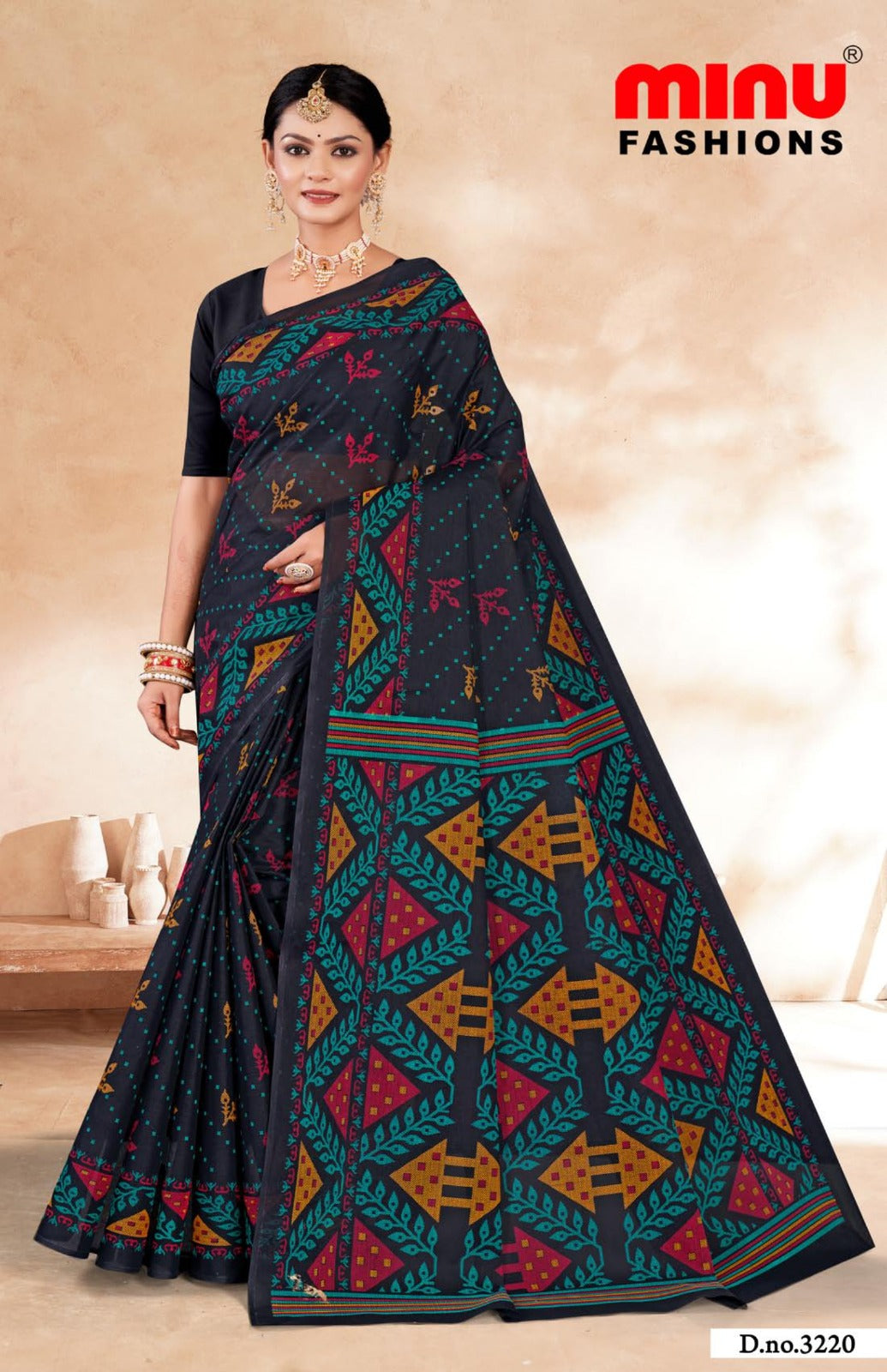 Printed Cotton Saree Dream City - 10 Pcs Set