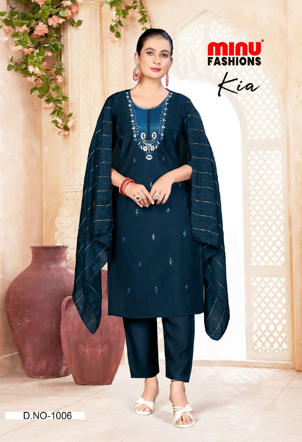 Embroidered Silk Stitched Salwar Suit Kia - 6 Pcs Set