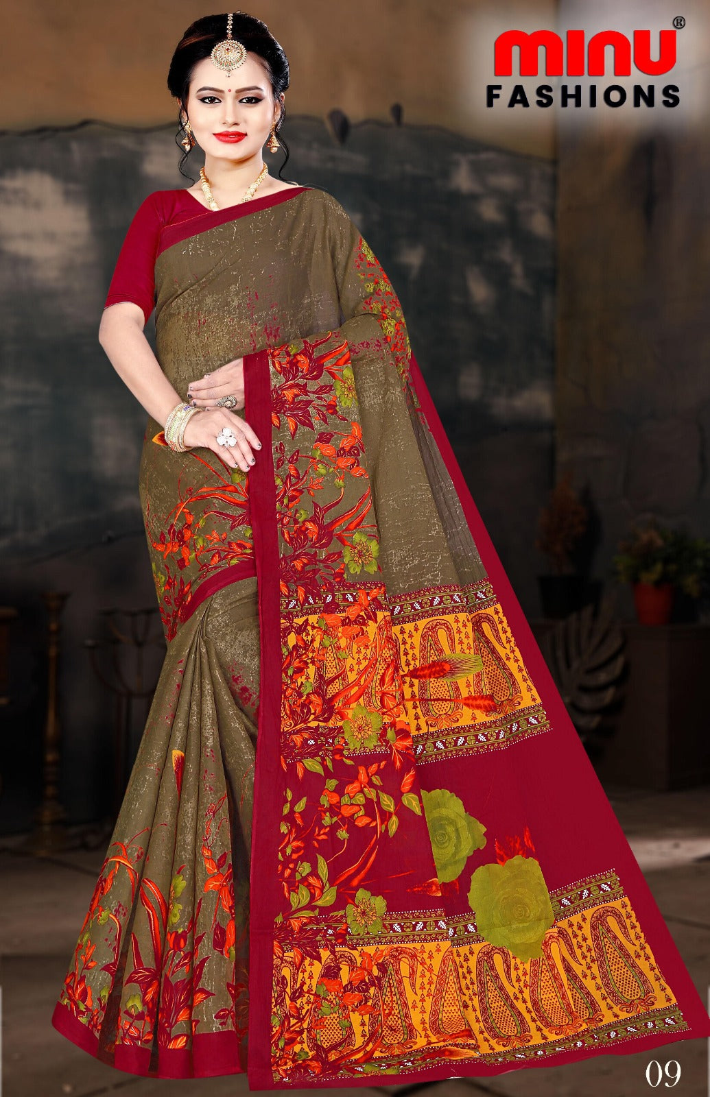 Printed Cotton Saree Nargis (Vol-4) - 10 Pcs Set