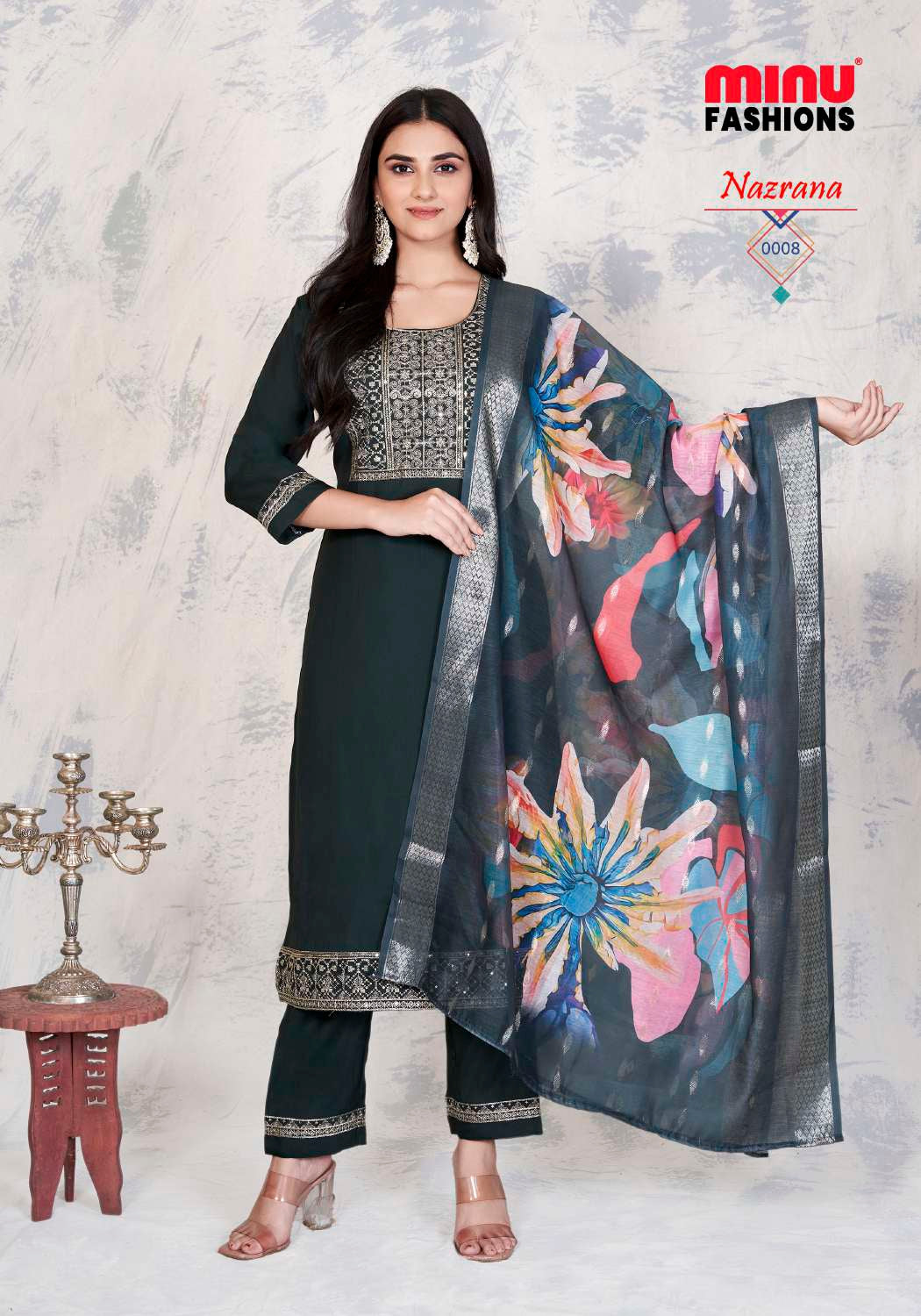 Embroidered Silk Stitched Salwar Suit Nazrana - 8 Pcs Set