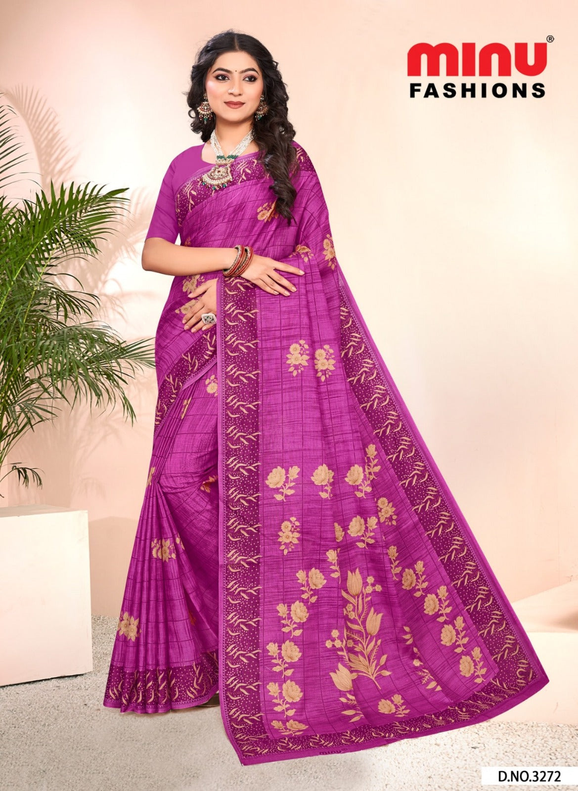 Printed Cotton Saree Nusrat - 8 Pcs Set