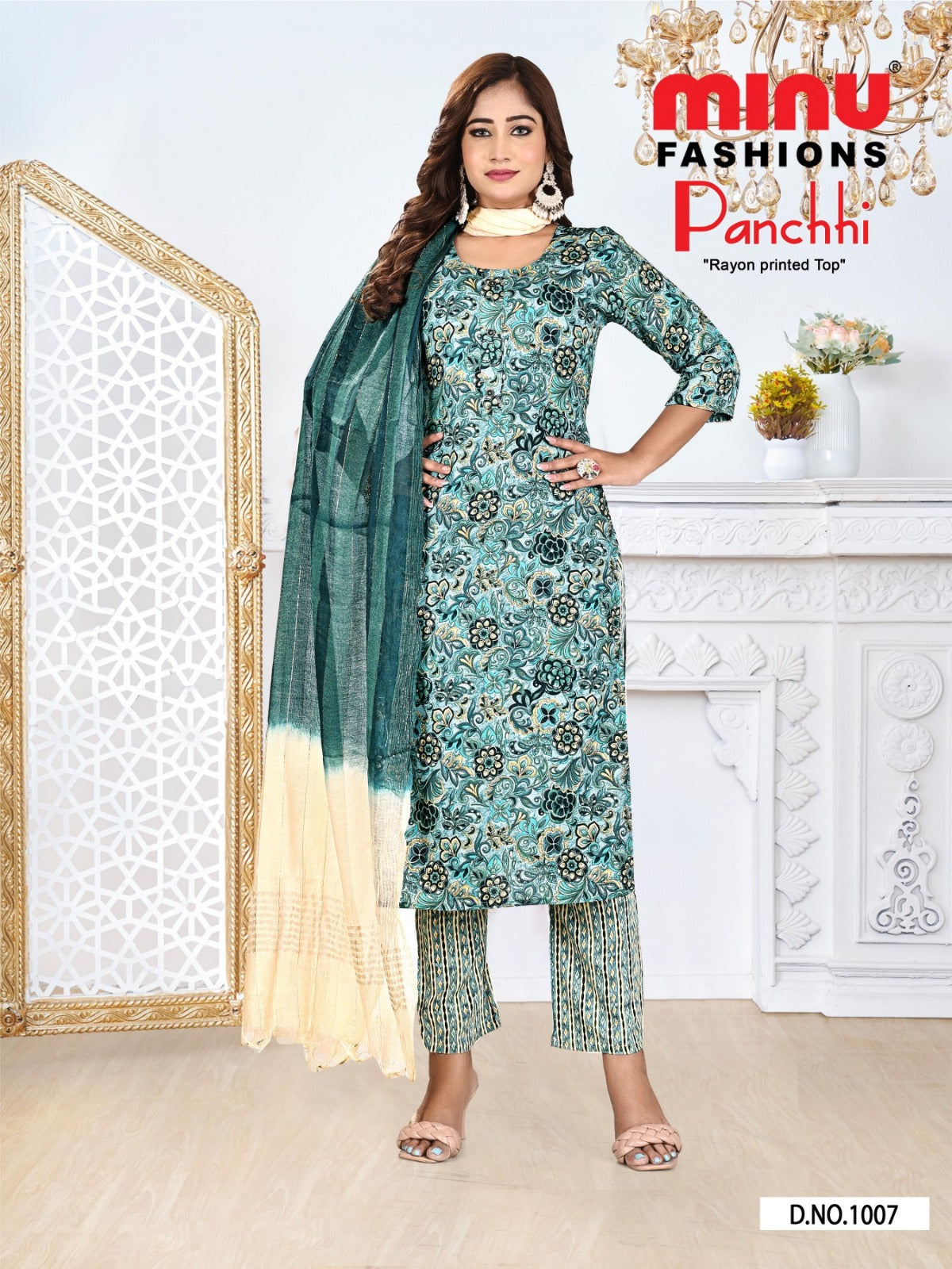 Printed Rayon Stitched Salwar Suit Panchi - 10 Pcs Set