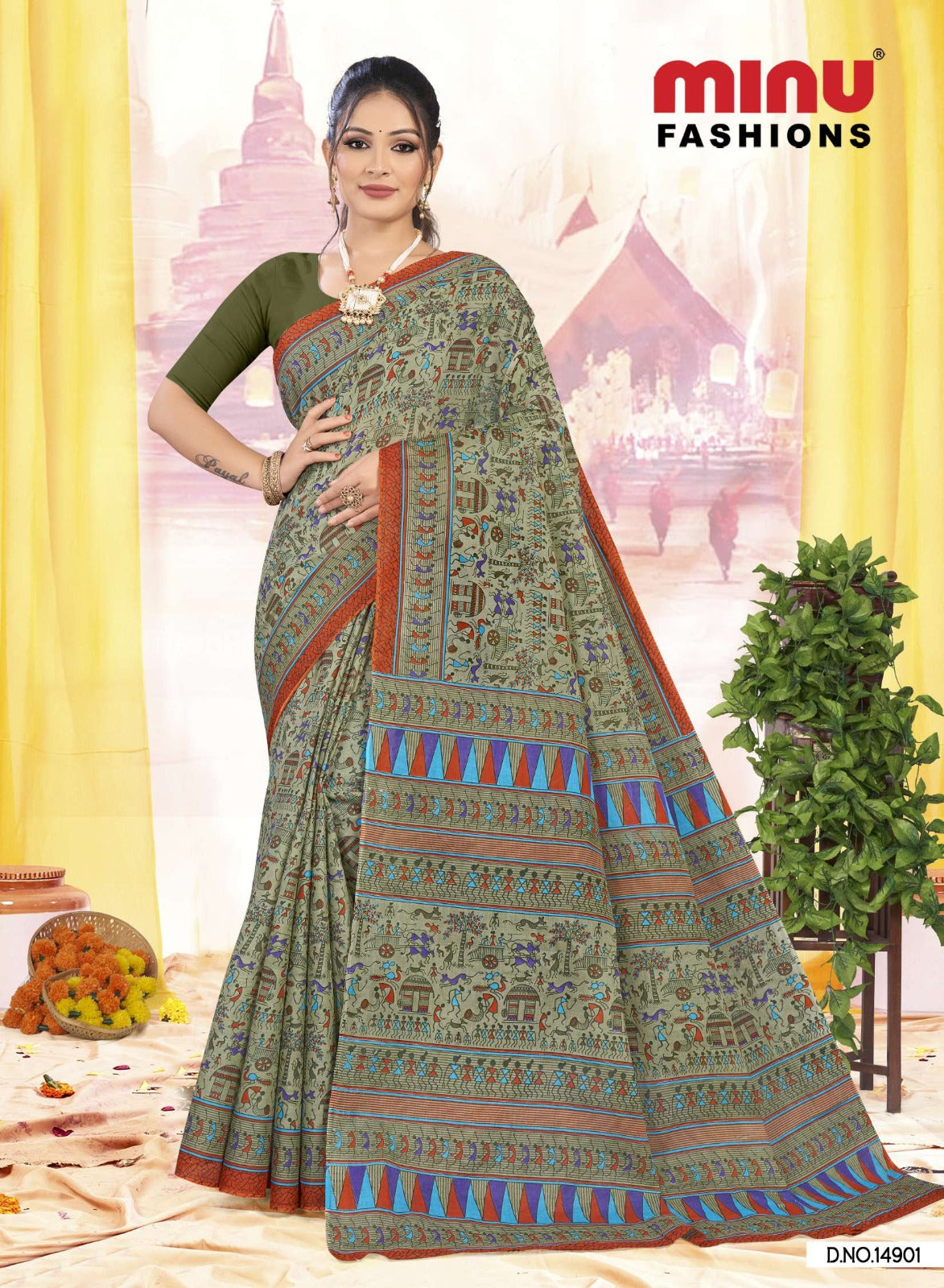 Printed Cotton Saree Rajanya Block (Vol-3) - 10 Pcs Set