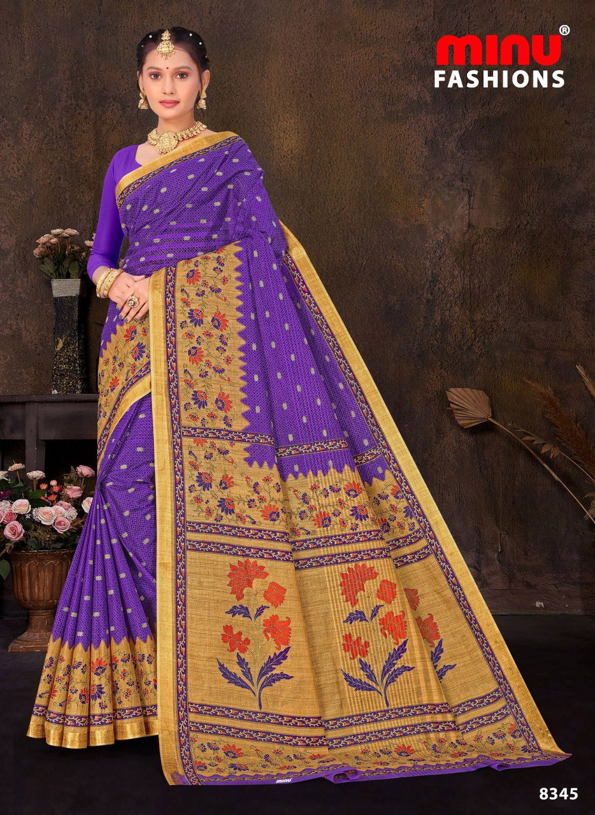 Printed Cotton Saree Sada Bahar - 10 Pcs Set