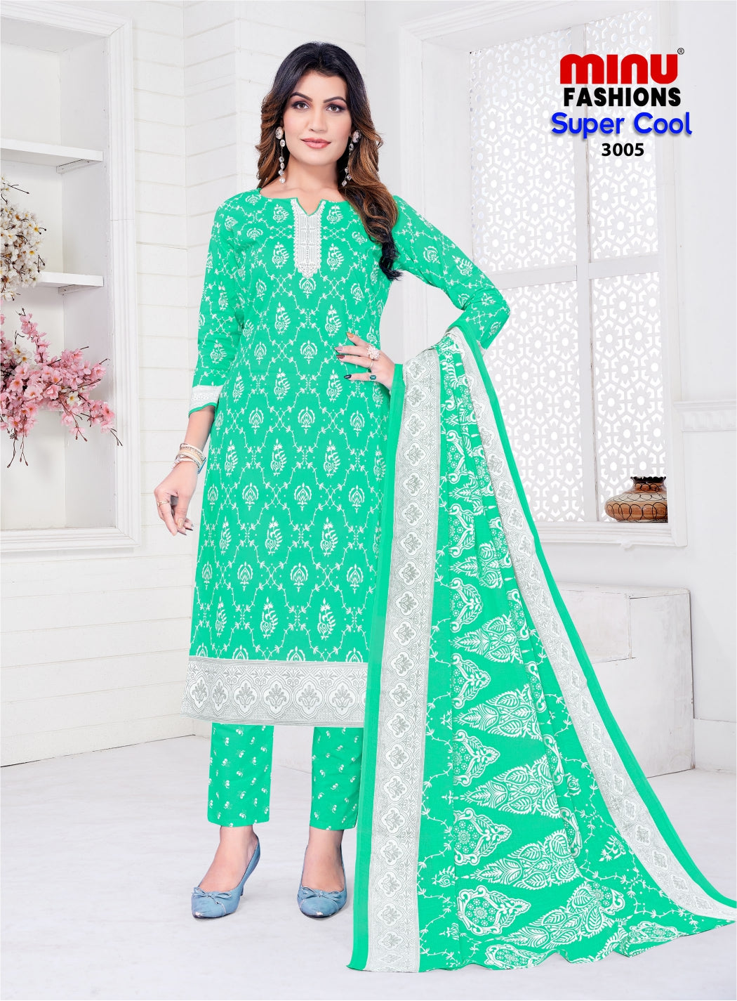 Printed Cotton Stitched Salwar Suit Super Cool - 10 Pcs Set