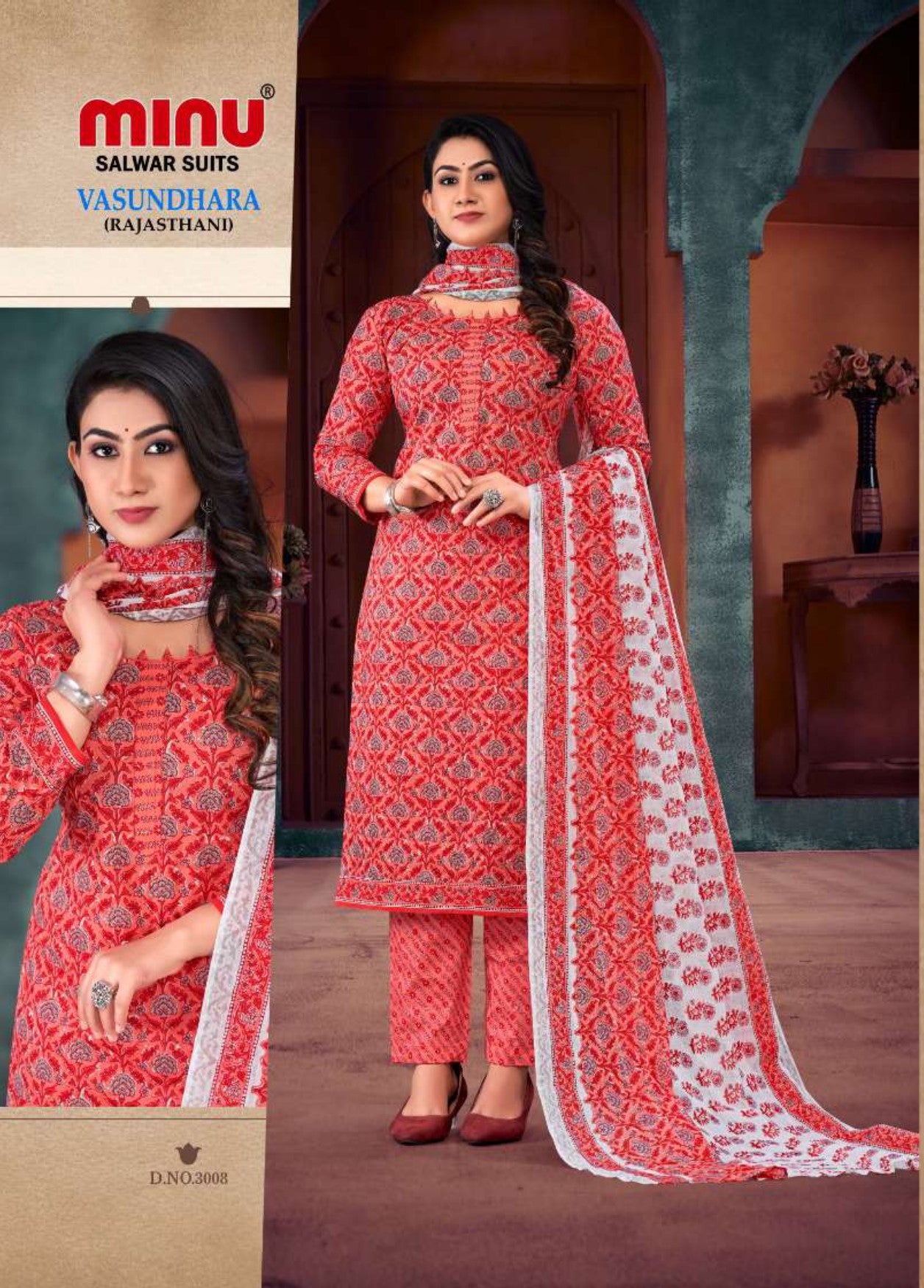 unstitched cotton salwar suit with dupatta wearing woman