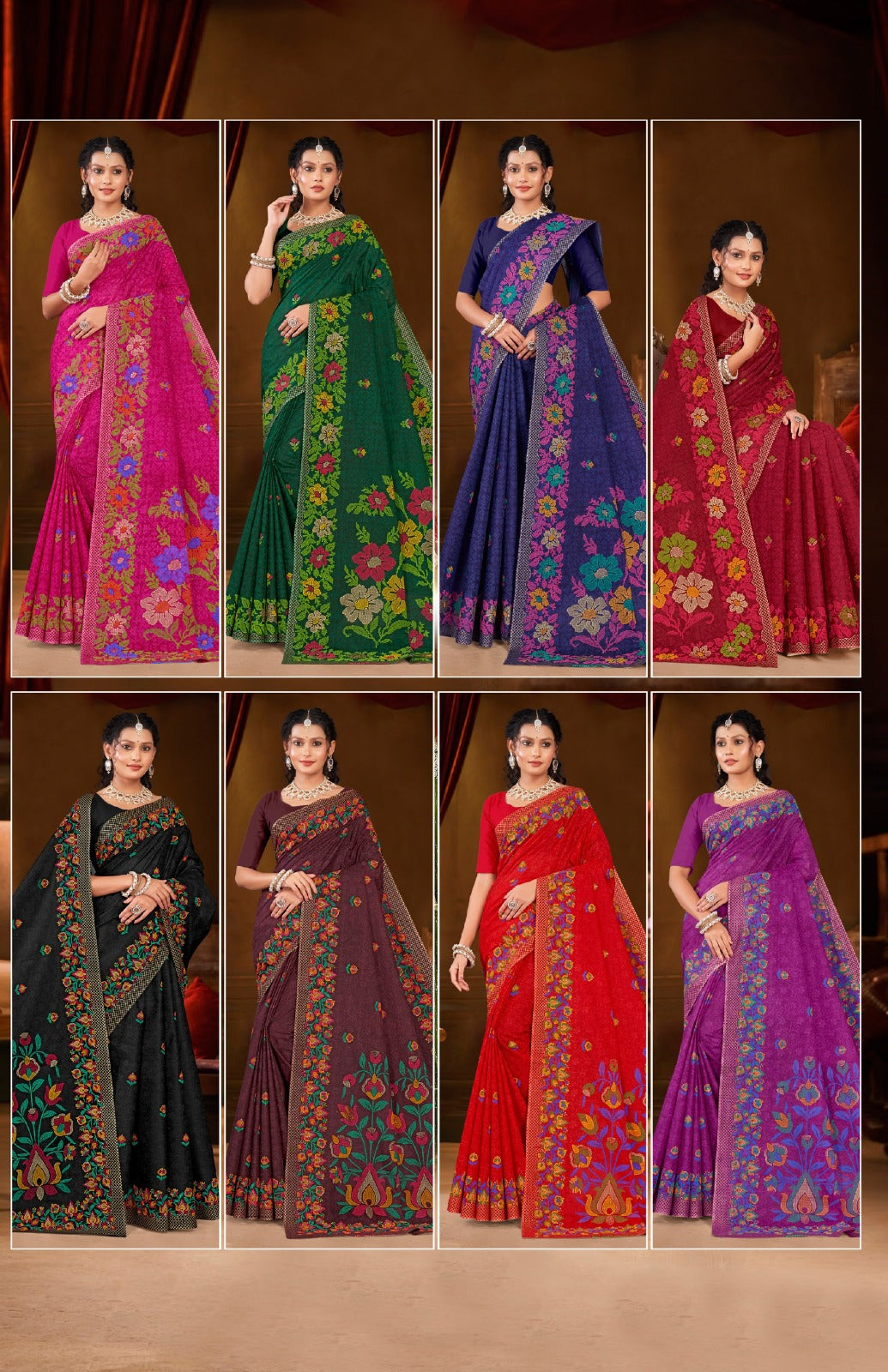 Malai Cotton Saree Gold Beauty - 08 Pcs Set