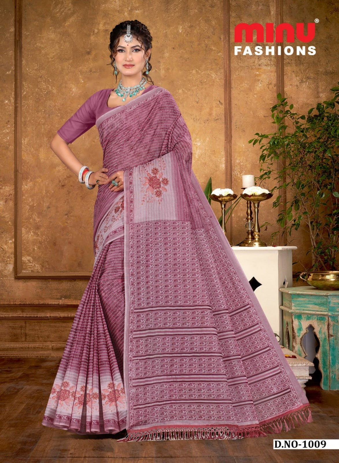 Embroidered Cotton Saree Harsha (Special Rate) - 10 Pcs Set