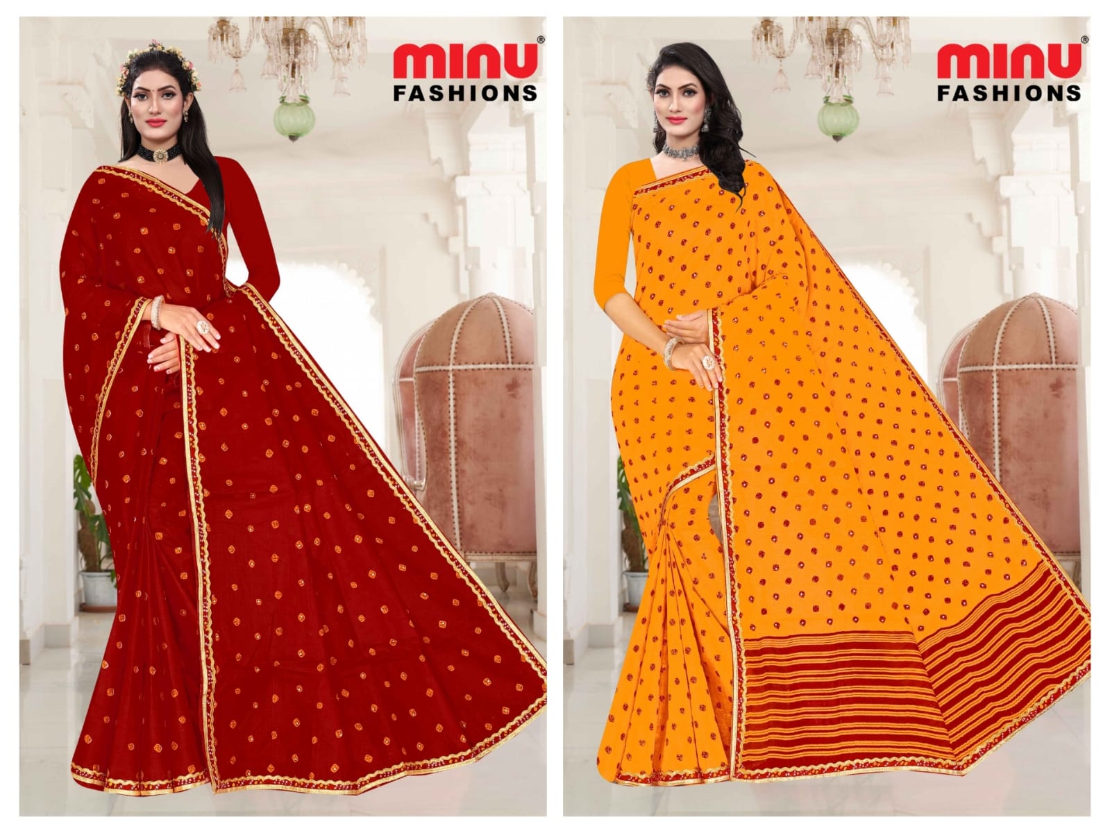 Embroidered Cotton Saree Laxmi Chunri (Special Rate) - 10 Pcs Set