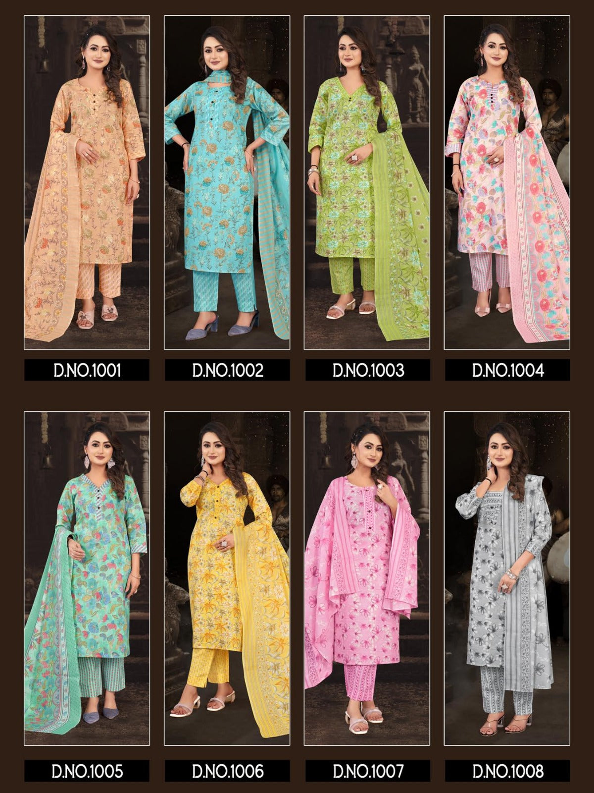 3 Piece Cotton Long Kurti Set Topaz (Vol-12) - 8 Pcs Set