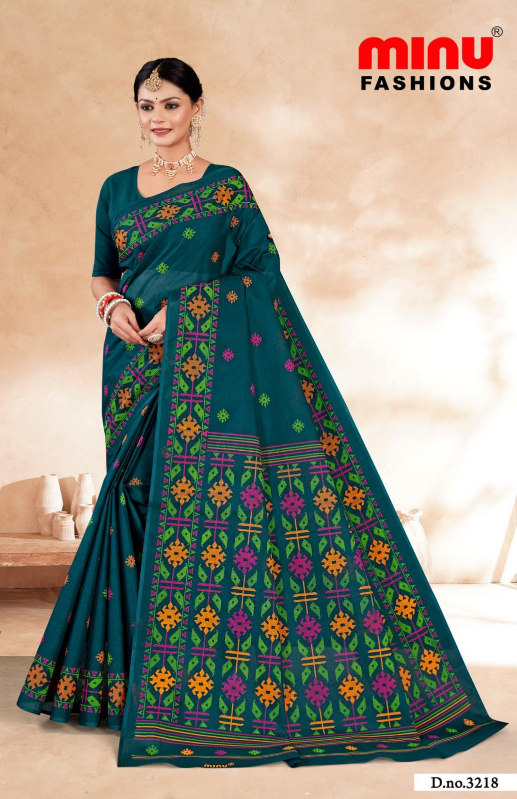 Printed Cotton Saree Dream City - 10 Pcs Set