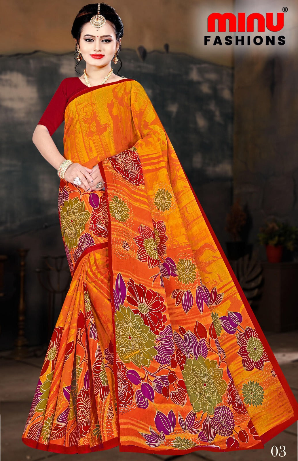 Printed Cotton Saree Nargis (Vol-4) - 10 Pcs Set