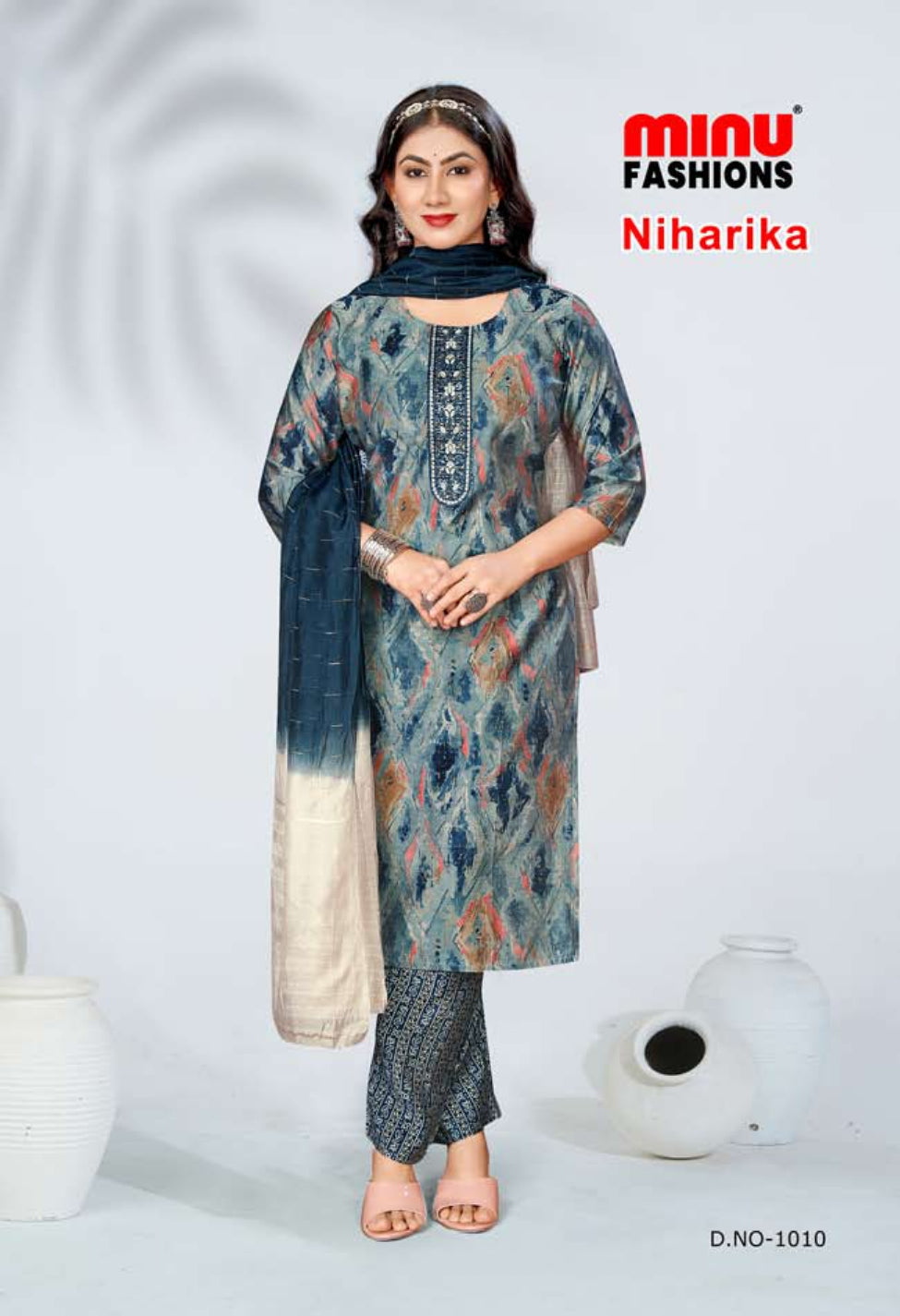 Printed Cotton Stitched Salwar Suit Niharika - 10 Pcs Set