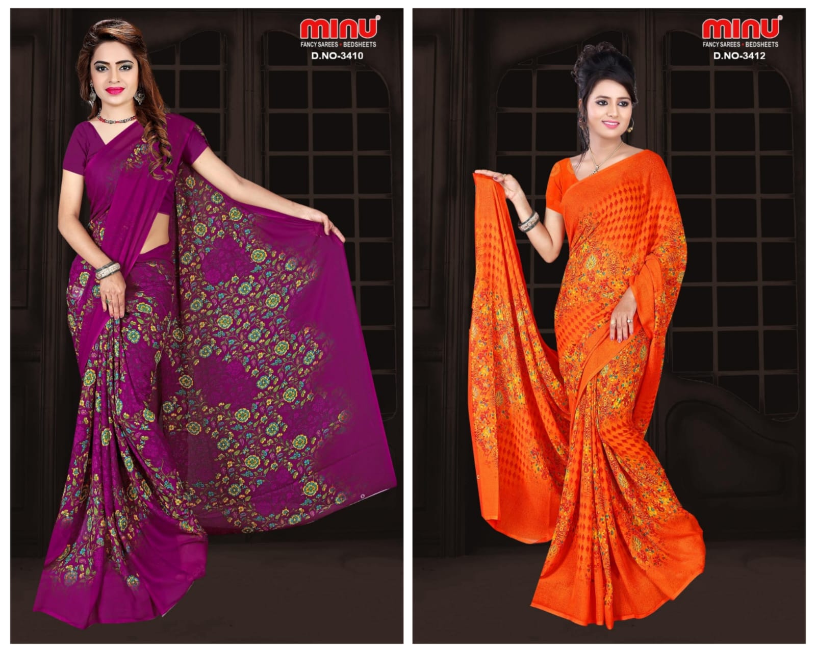 Fancy Saree Rainbow (BP) - 12 Pcs Set