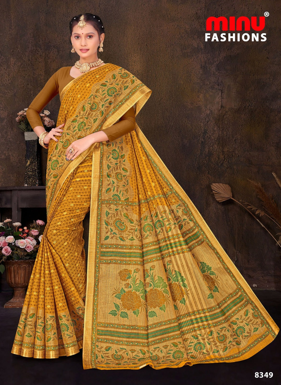 Printed Cotton Saree Sada Bahar - 10 Pcs Set