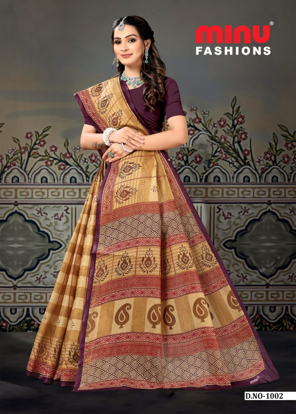 Saree Sunheri Cotton Chiku (Special Rate) - 10 Pcs Set