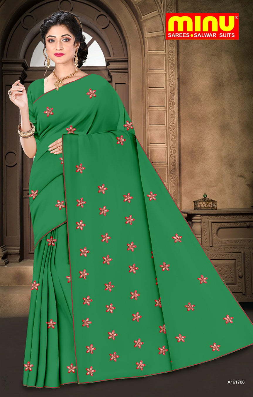 Green embroidery saree at wholesale prices 