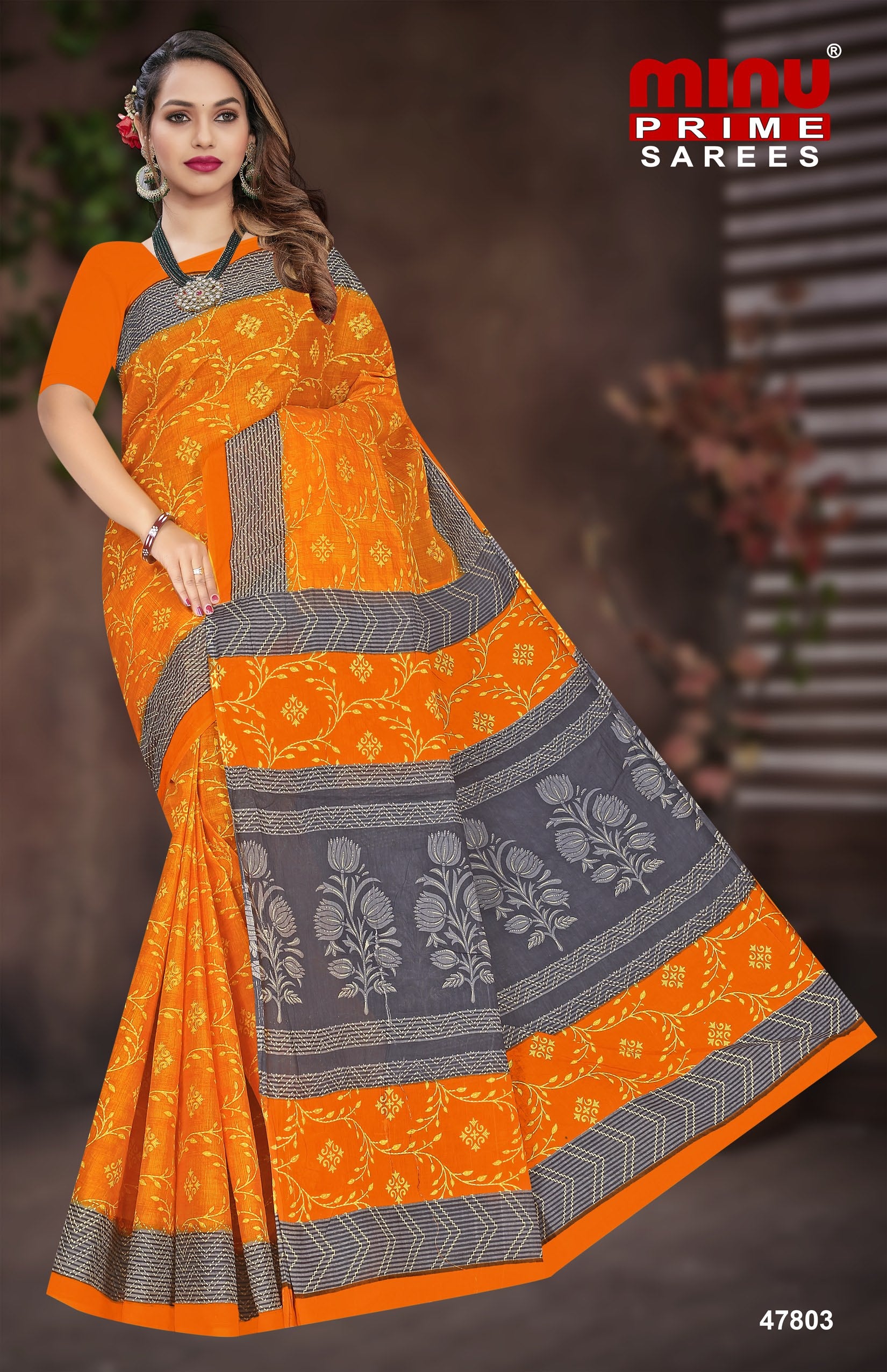 Orange cotton saree wholesale at low prices