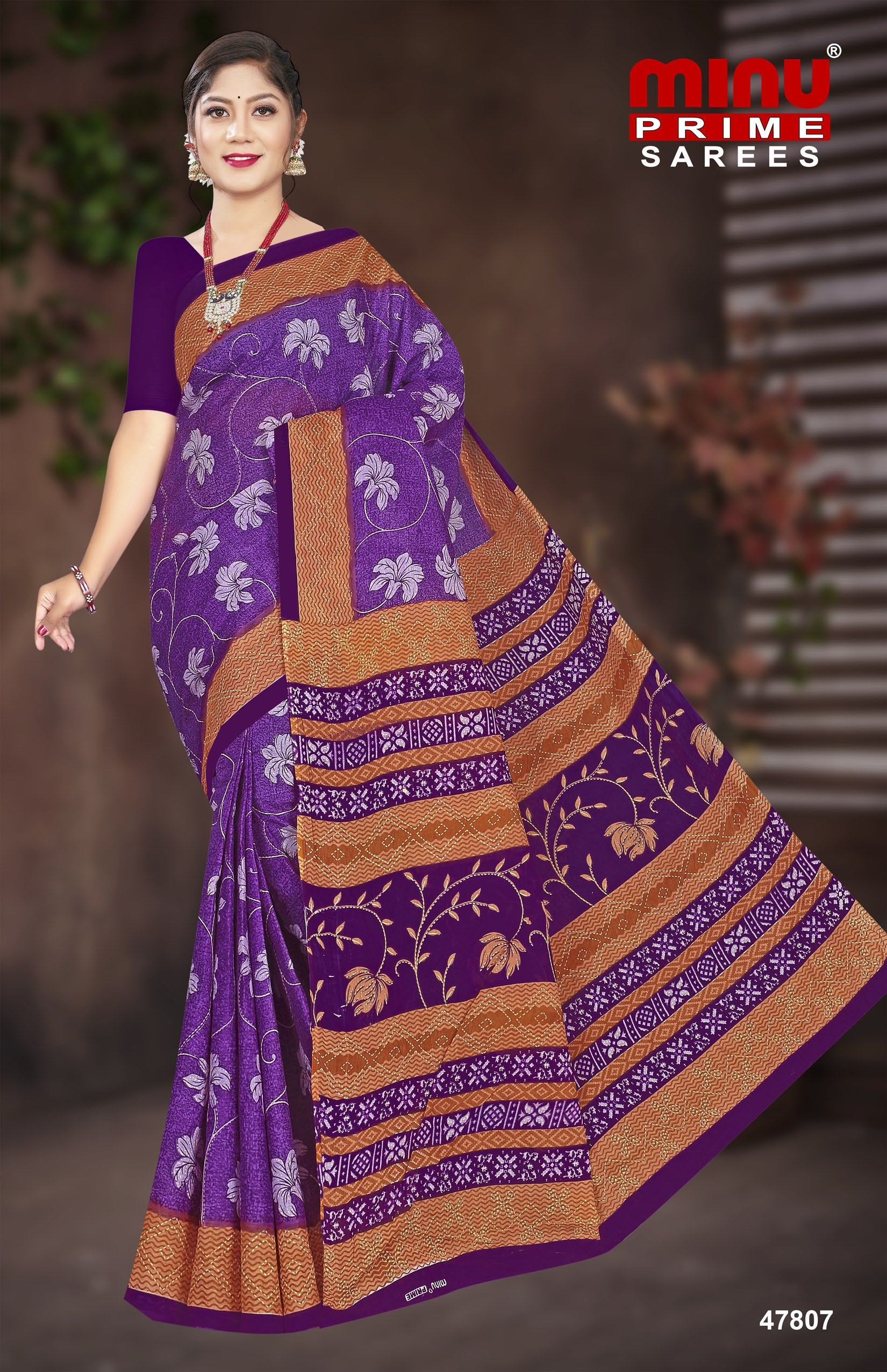 best offers on purple printed cotton saree 