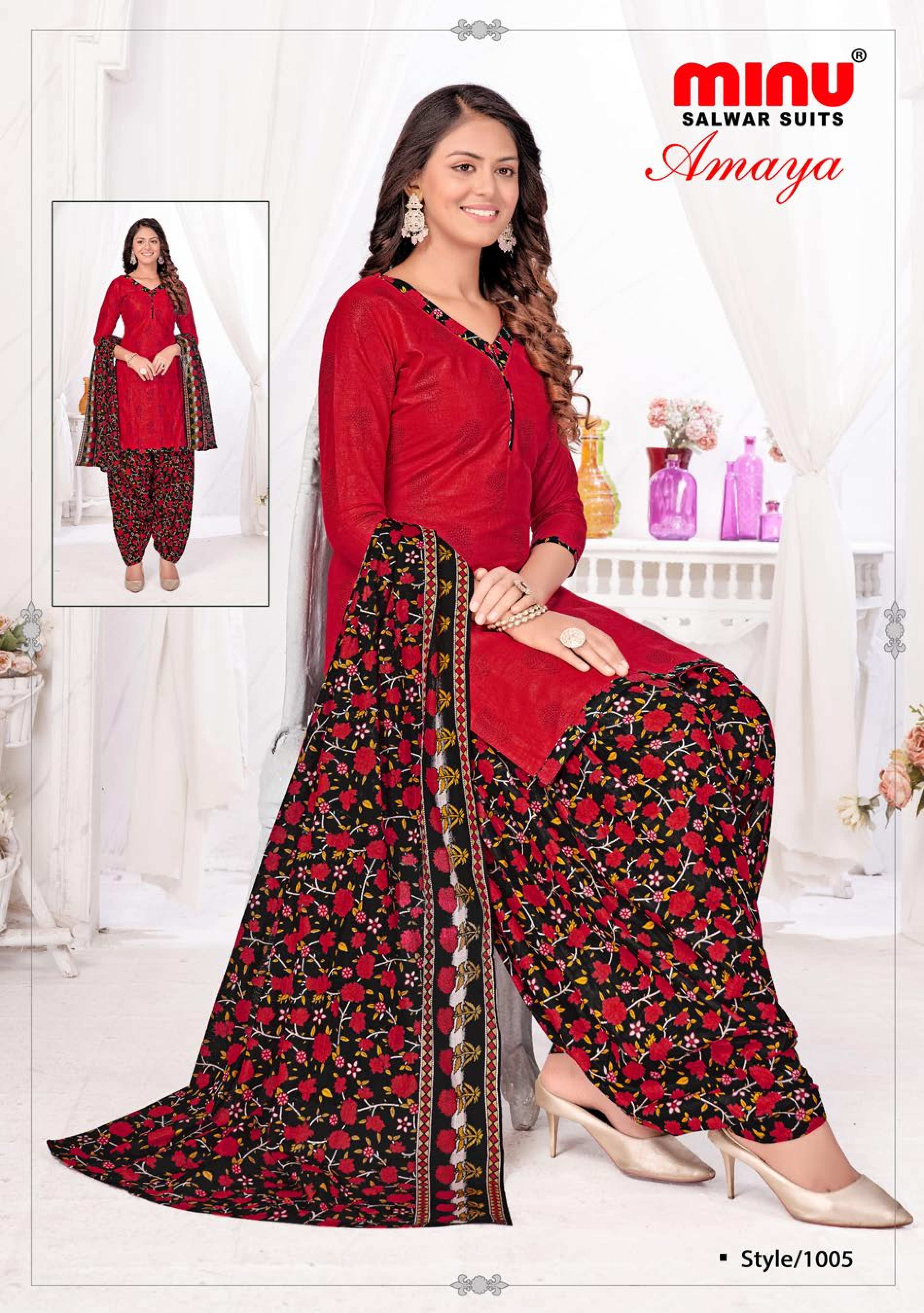 Red salwar suit from ladies suit manufacturer