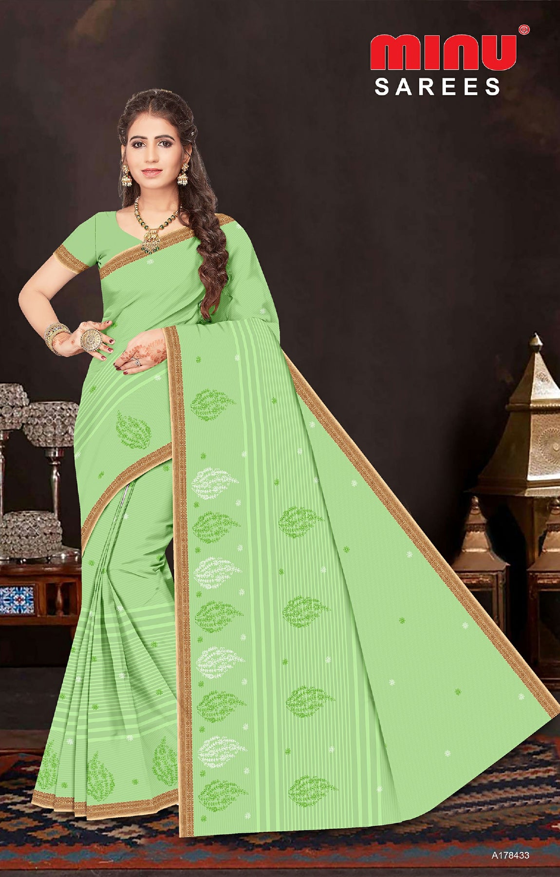 online image of green embroidered saree for sale