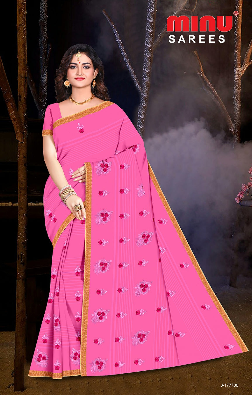 pink embroidery saree at wholesale rate for online resellers