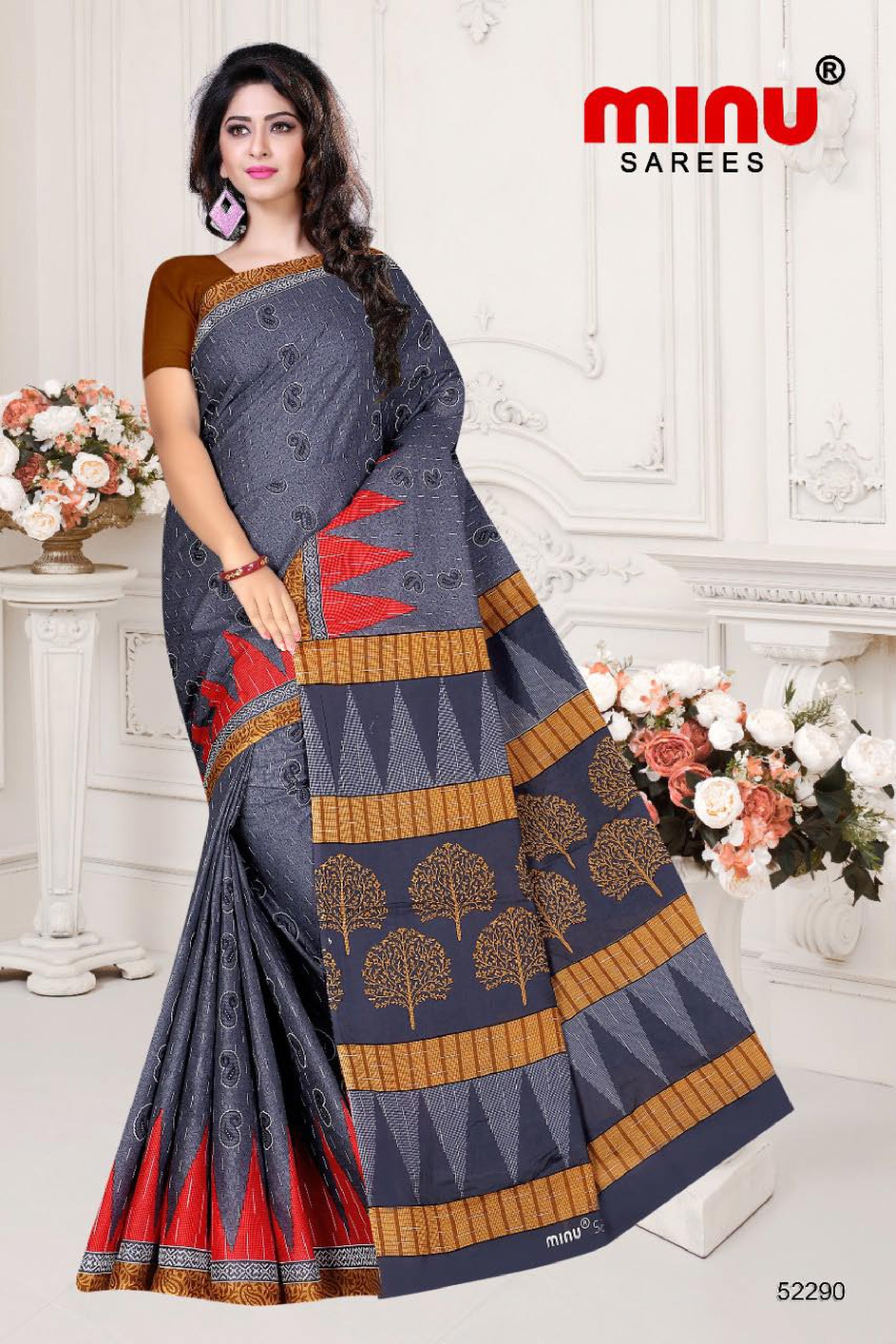 pure cotton printed saree wearing woman