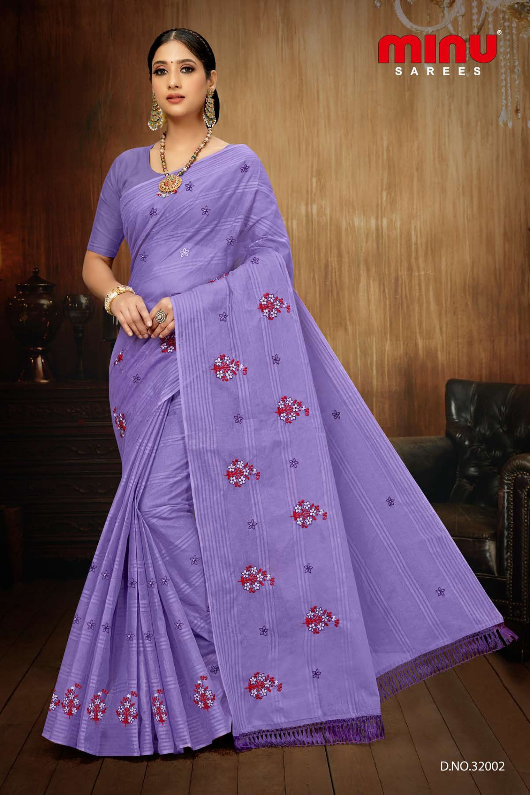 best quality cotton printed saree in purple color