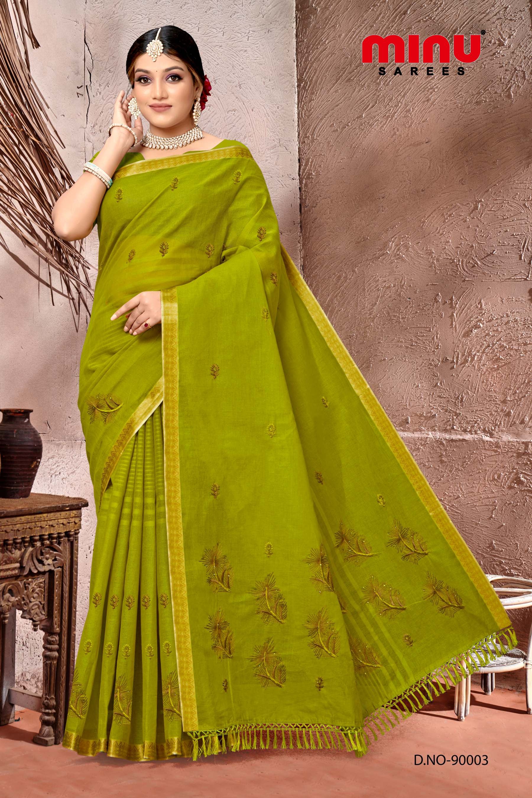 color printed designer embroidered saree wearing woman
