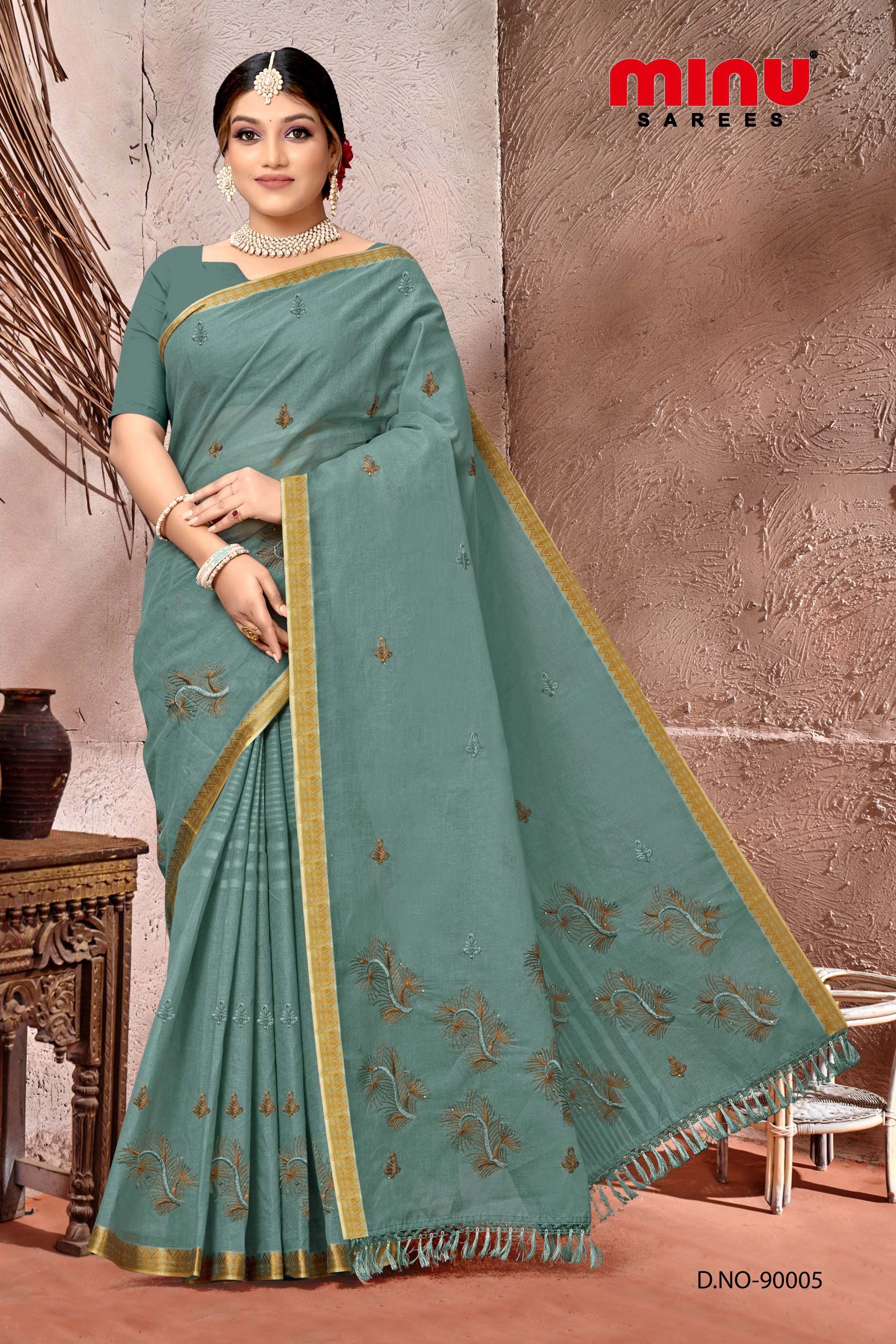 online image for woman wearing embroidered saree 