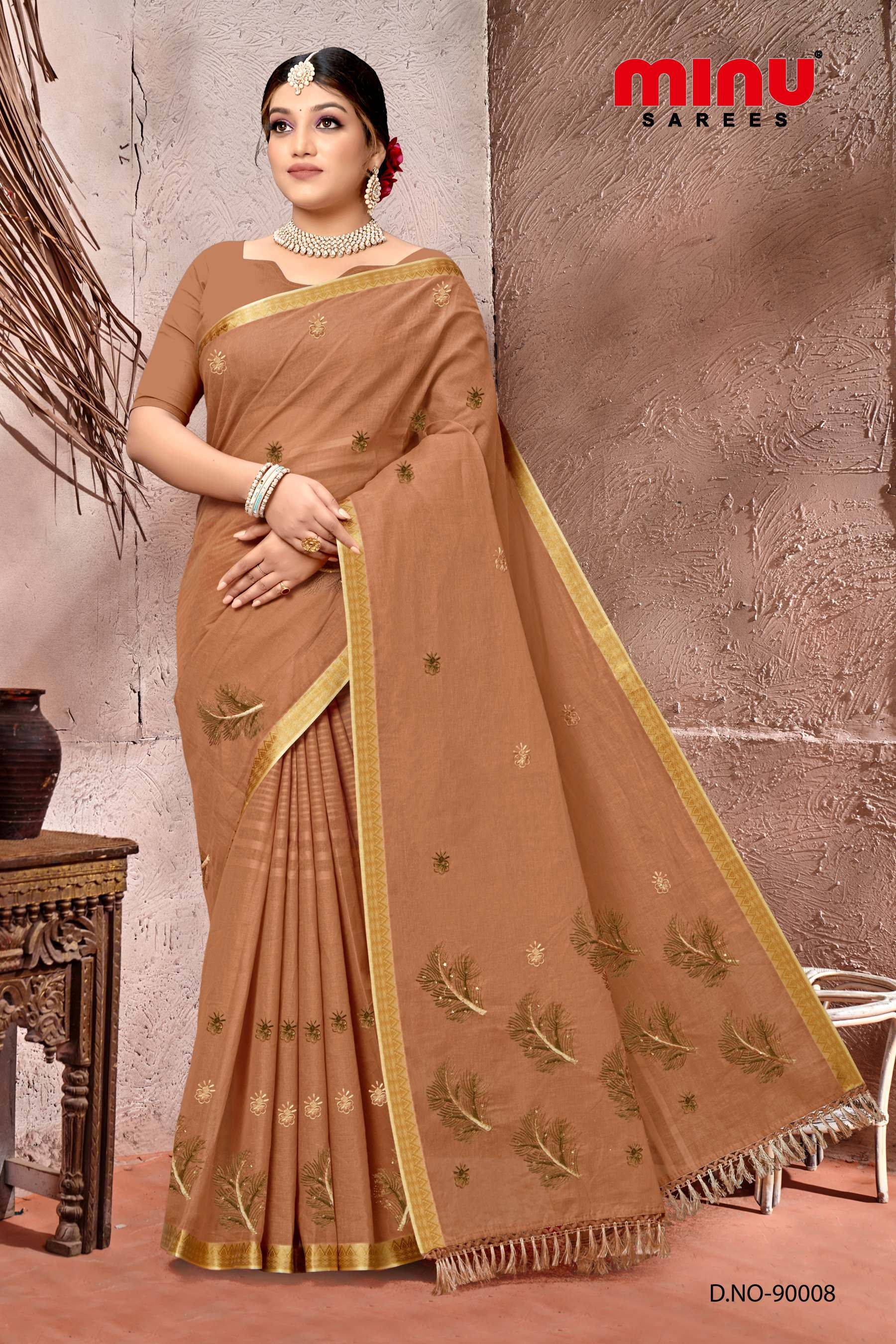 fashionable and stylish color printed embroidered saree 